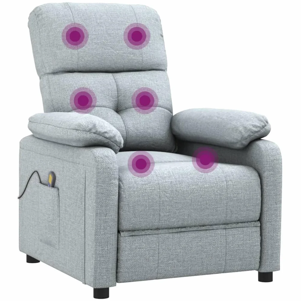 IKAYAA Sillón Reclinable de Masaje con 6 Zonas de Masaje y Mando a Distancia, Reclinable Manual, Sillón Relax de Tela con Prácticos Bolsillo, Gris Claro