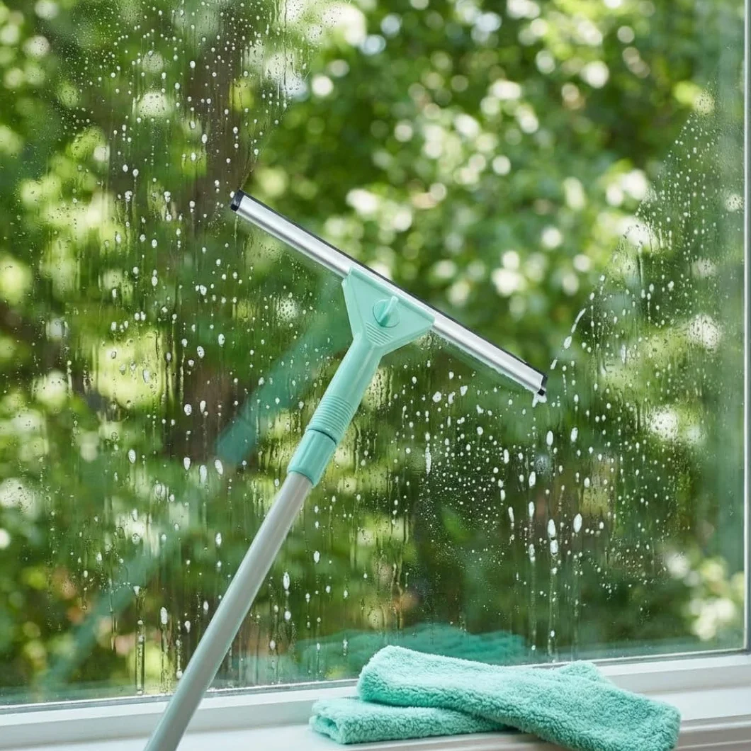 edihome, Limpia Cristales Telescópico Extensible con Longitud hasta 160 cm, Limpiacristales con 2 Cabezales, Rasqueta Tipo Escobilla de Silicona para Ventanas, Ducha y Espejo (Set Completo)