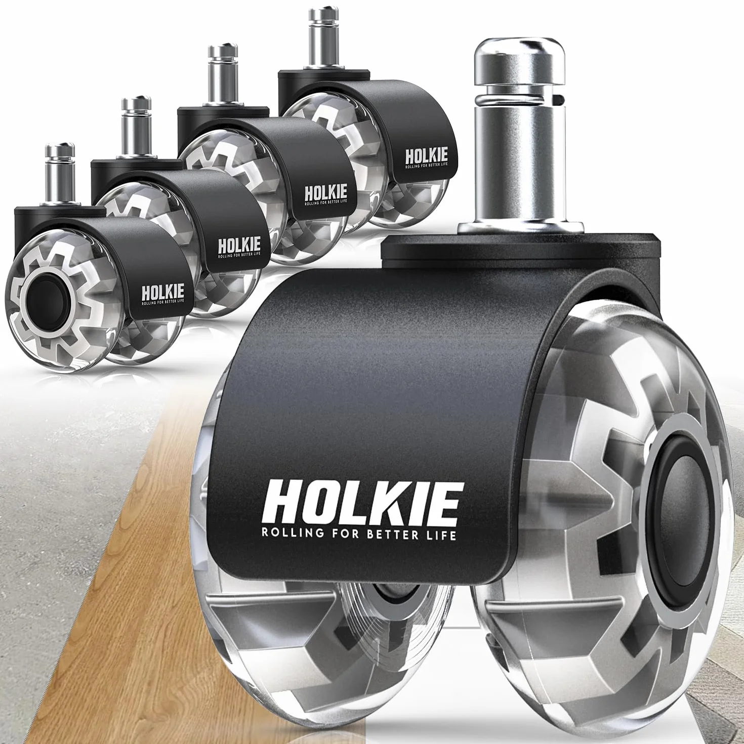 HOLKIE Ruedas Para Silla Oficina 11 x 22 mm Gris Juego de 5 Ruedas de Goma Suaves 360 Grados Rotación