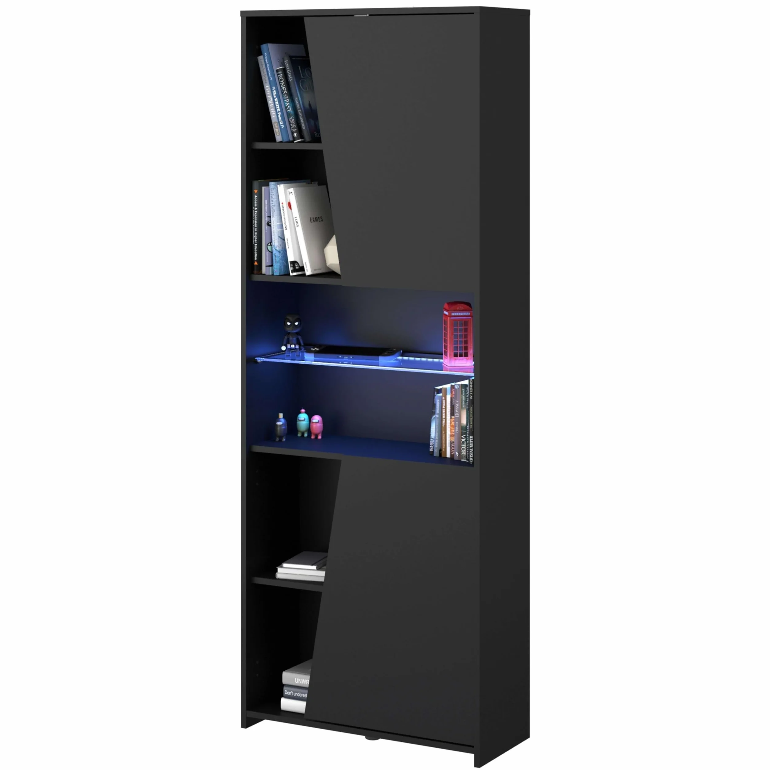 Miroytengo Estantería Gaming con LED incluido color negro librería gamer 6 estantes estilo moderno mueble 180x67x28 cm