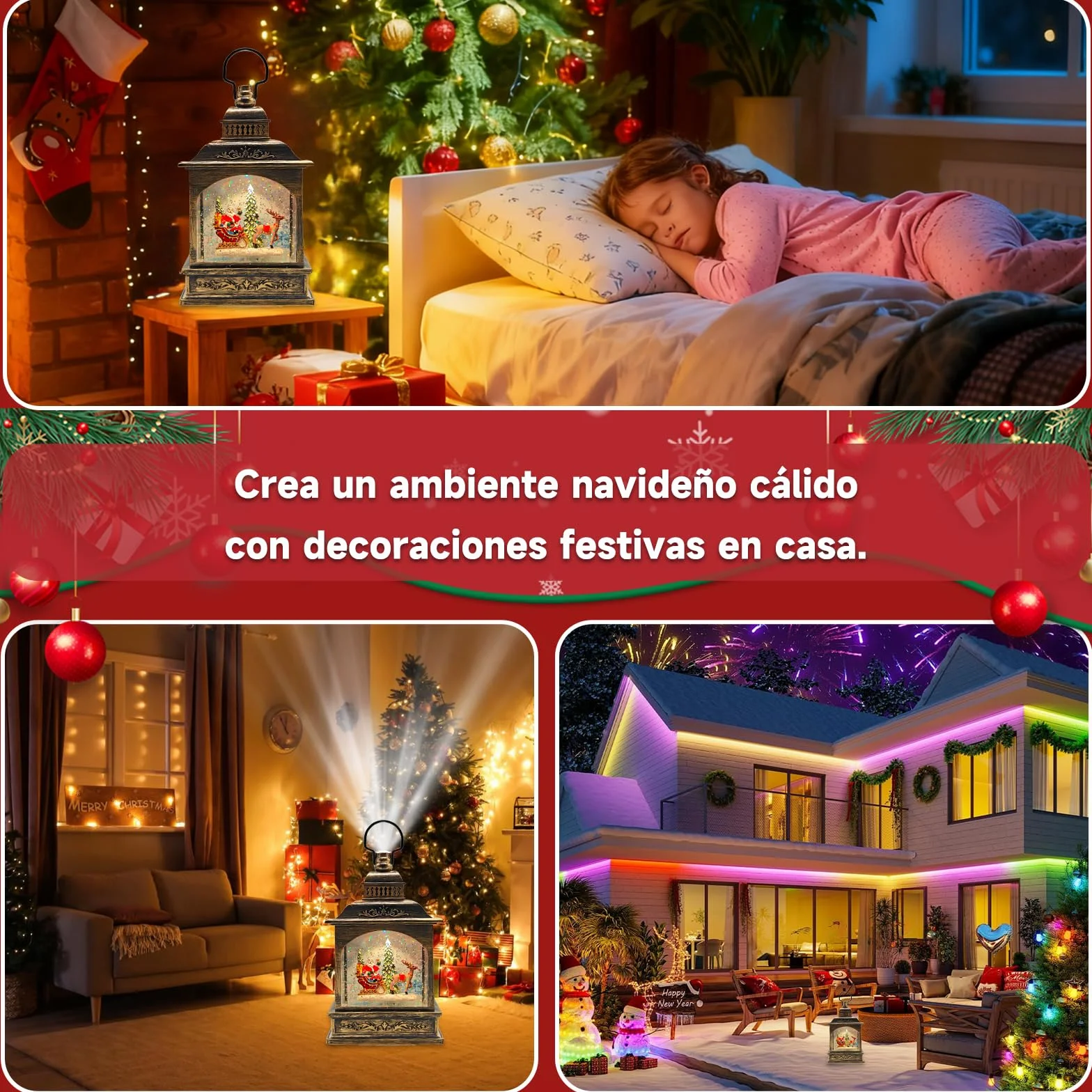 Globos de Nieve Navideños Musicales YYKY con Escena de Papá Noel, Linternas Navideñas Giratorias Luminoso 8 Canciones LED