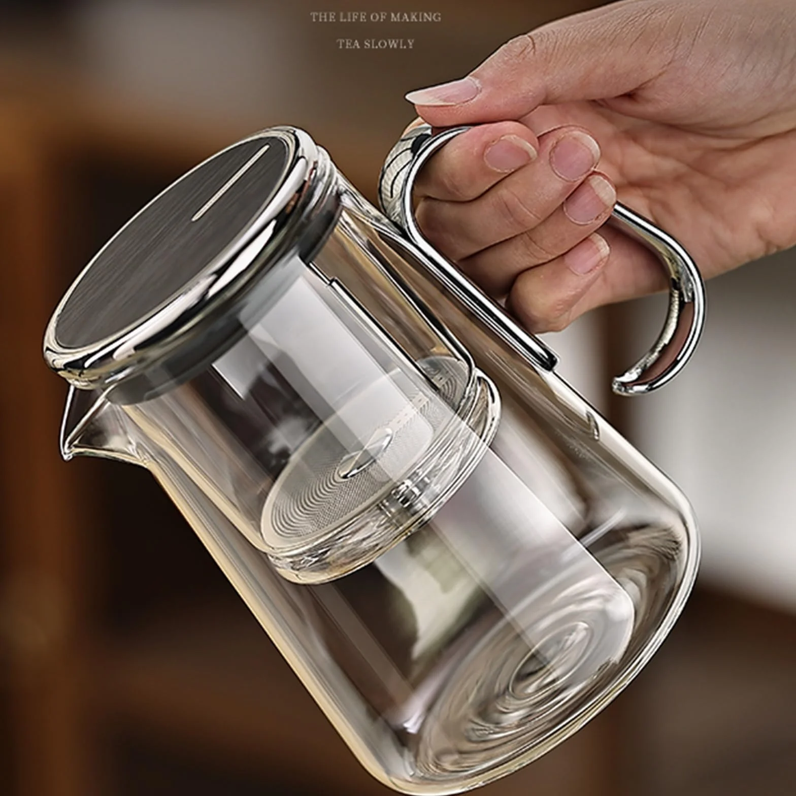 Tetera de cristal con infusor – Tetera transparente de 700 ml para té suelto y bebidas calientes/frías, diseño de separación de agua, infusor de vidrio extraíble