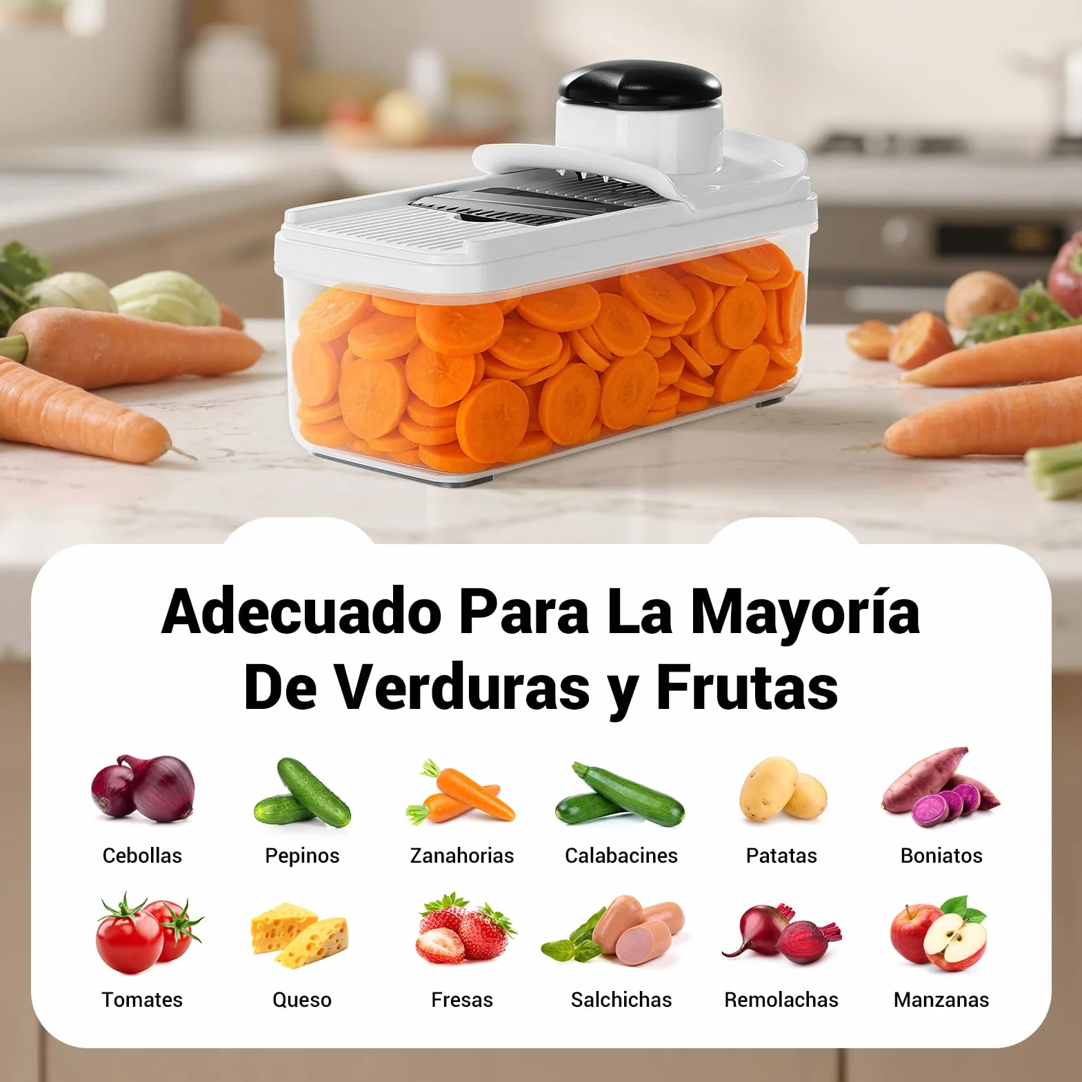 12 En 1 Cortador de Verdura, Mandolina de Cocina Profesional, Picador de Verduras con 7 Cuchillas Afiladas Intercambiables, Cortador verduras para Cebollas, Pepinos, Patatas y Zanahorias