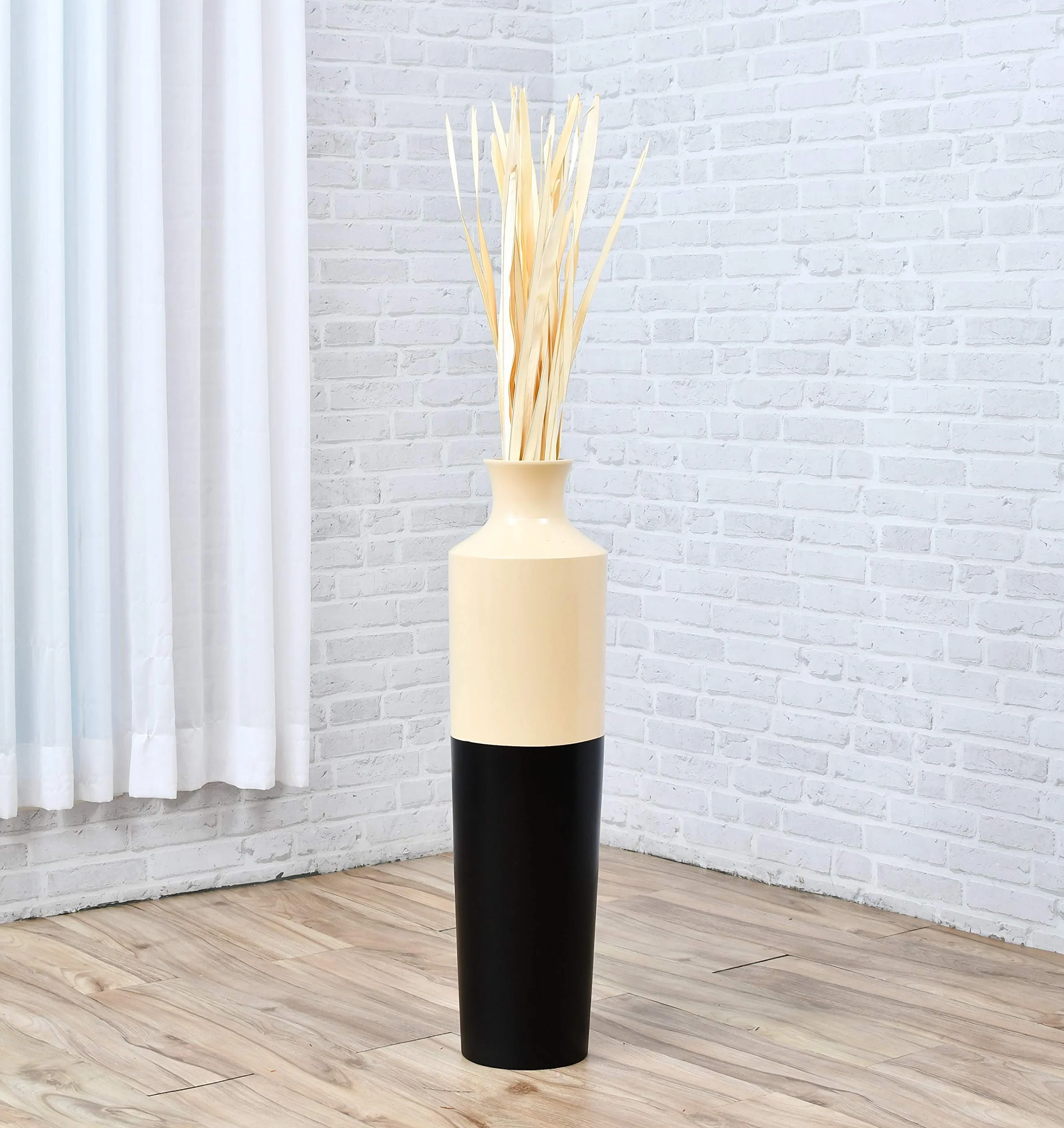 LEEWADEE Decoración Jarrón Suelo - Hojas de Palma Secas 115 cm Natural, Set 2 Ramos