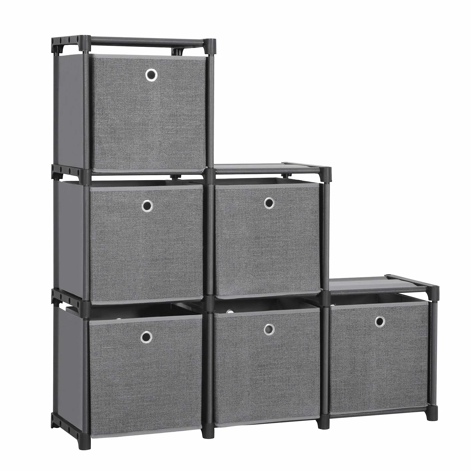 SONGMICS Estantería de 6 Cubos con Cajas de Tela, Organizador Multiusos, Metal, 30 x 105 x 105 cm, Negro LSN66BK