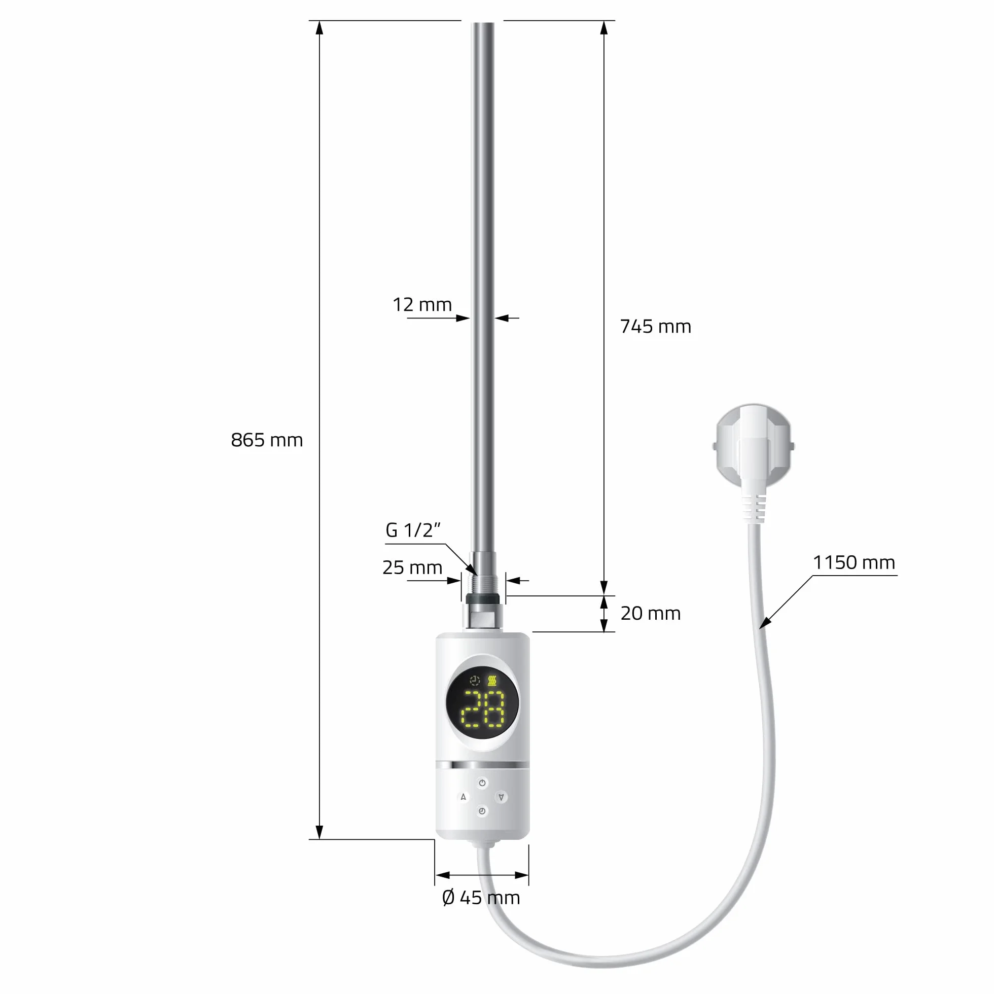 LuxeBath Radiador Toallero Eléctrico de Baño 300x1400 mm Blanco Conexión Lateral Recta y Barra Calentadora 900W con Termostato y Pantalla Digital, Calentador Secador de Toallas kit de montaje incluído