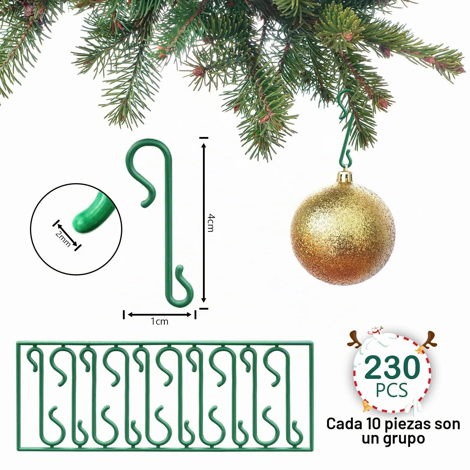 Annhao 230 Piezas Ganchos de Árbol de Navidad, Mini Colgador Decoración Forma S