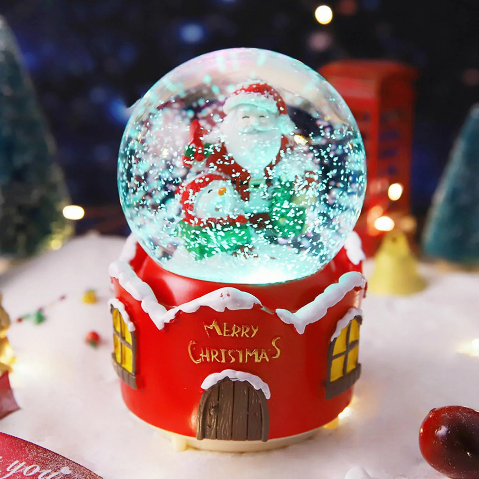 Figura de Resina Bola de Nieve Papá Noel Navidad Musical Decoración Hogar Adorno Regalo