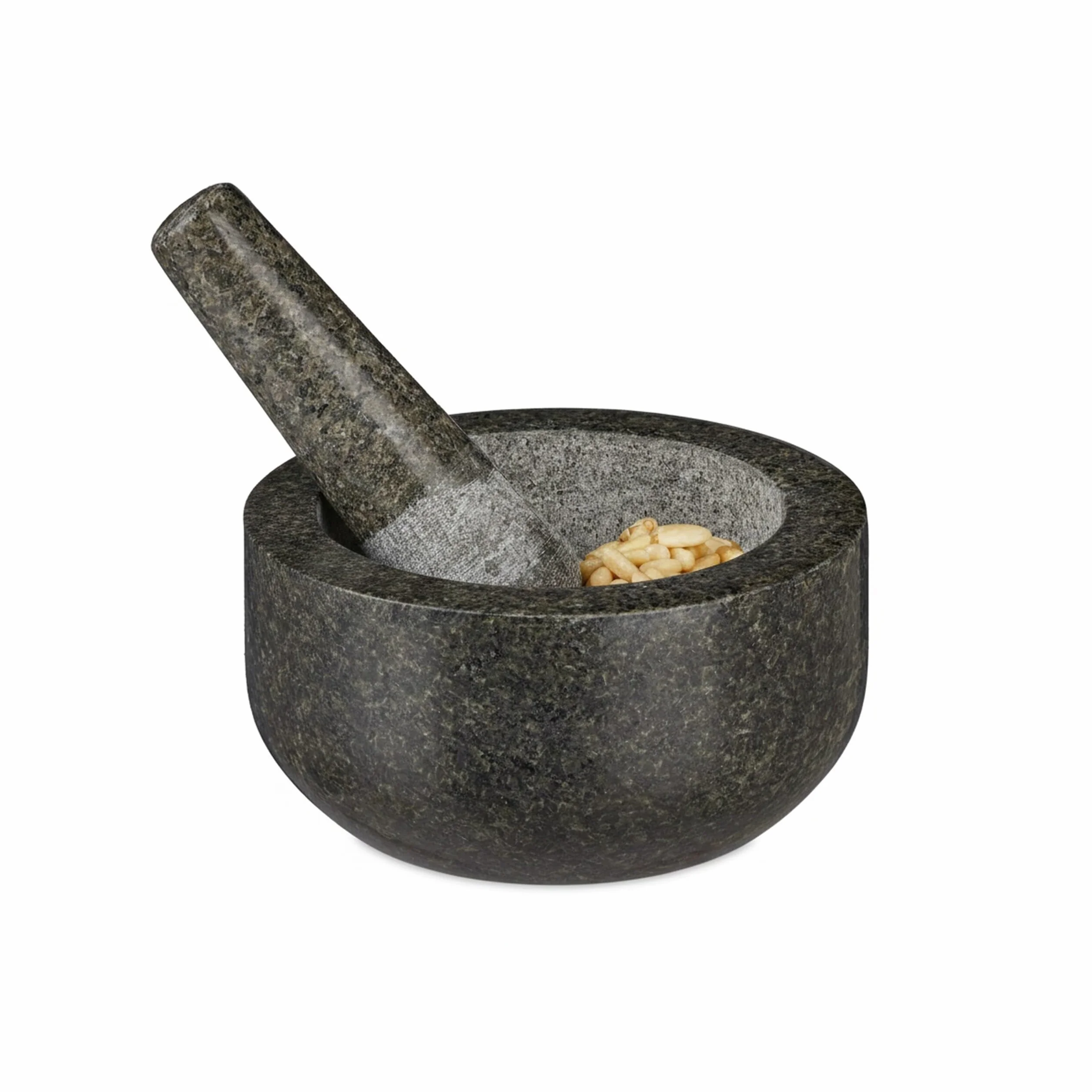 Relaxdays Mortero Granito con Mano, Resistente, Duradero, Especias, Hierbas, Moledor Piedra Pulida, 16cm Ø, 400ml, Gris