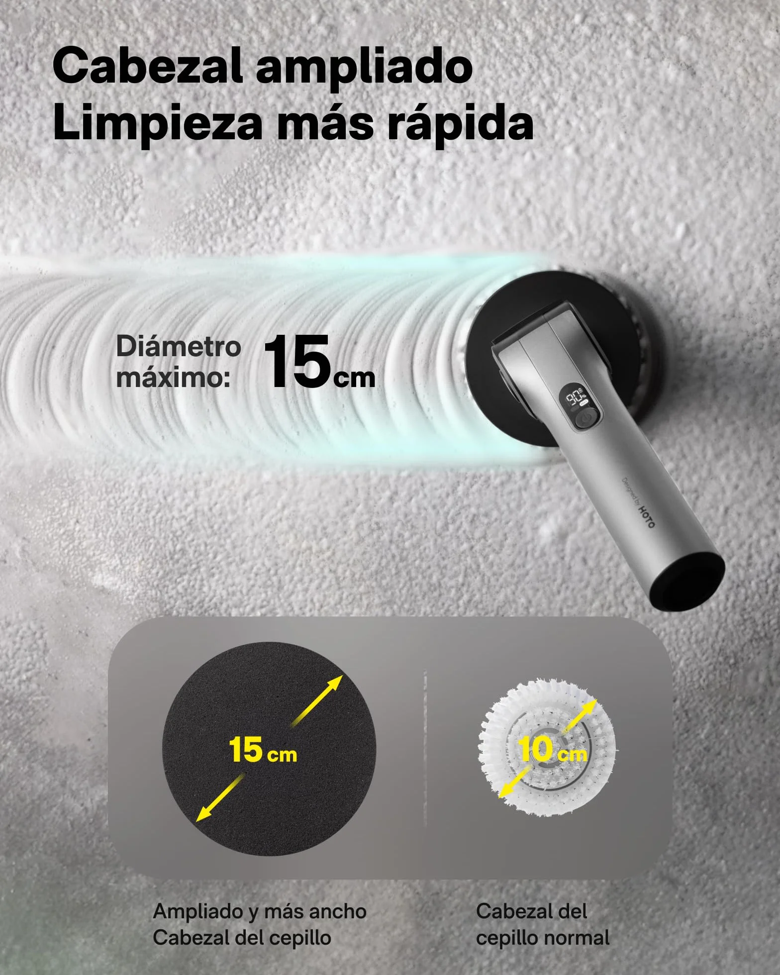 HOTO Cepillo Eléctrico Limpieza Hogar - Mango Extensible con Ángulo Ajustable, IPX7, Incluye 8 Cabezales Reemplazables para Limpieza Profunda de Baños, Azulejos y Superficies