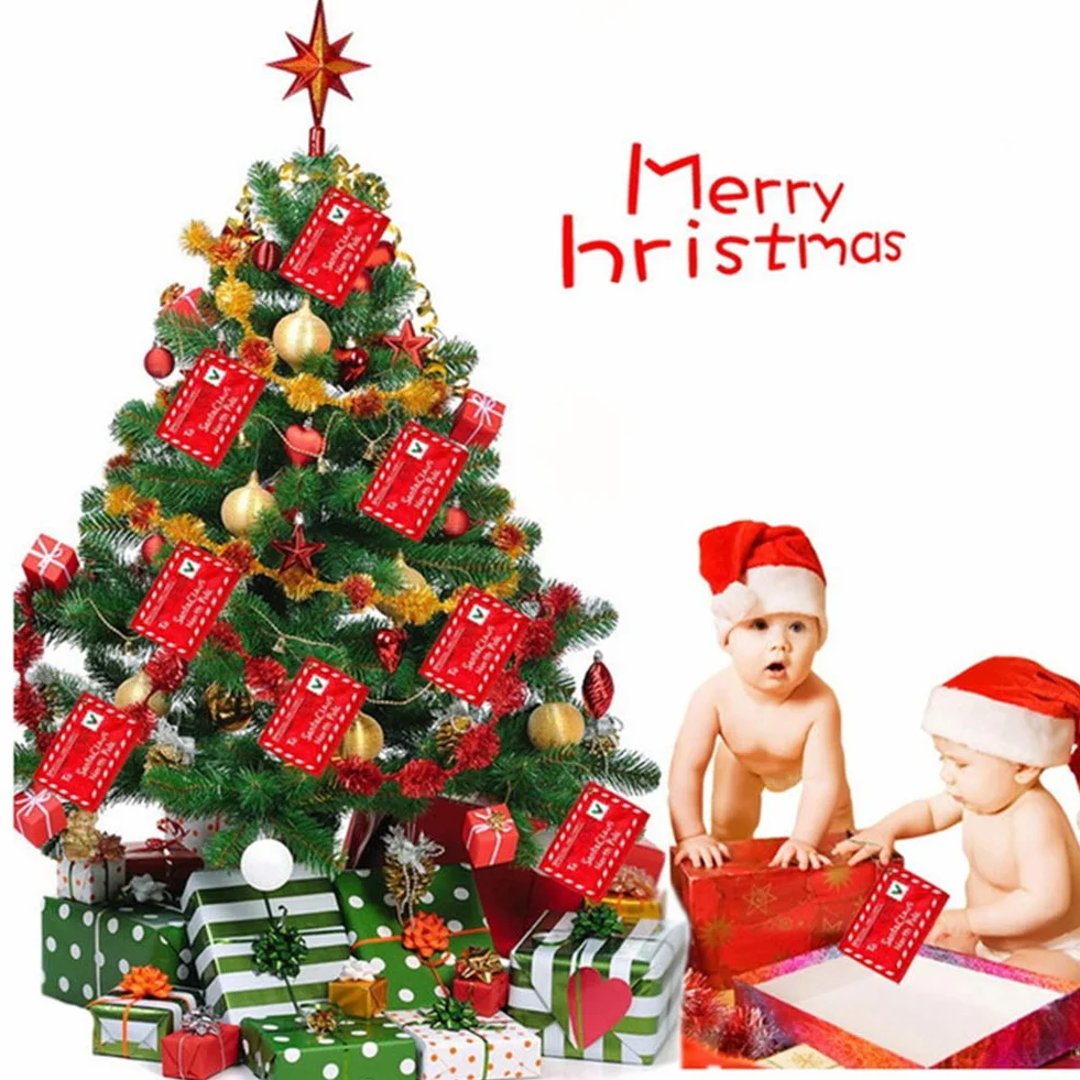 Sobre de Navidad Carta a Santa Claus Paquete de 10 Fieltro rojo Bolsa de regalo de dulces de Navidad Tarjeta de dinero Titulares de regalo Árbol de Navidad Decoración colgante