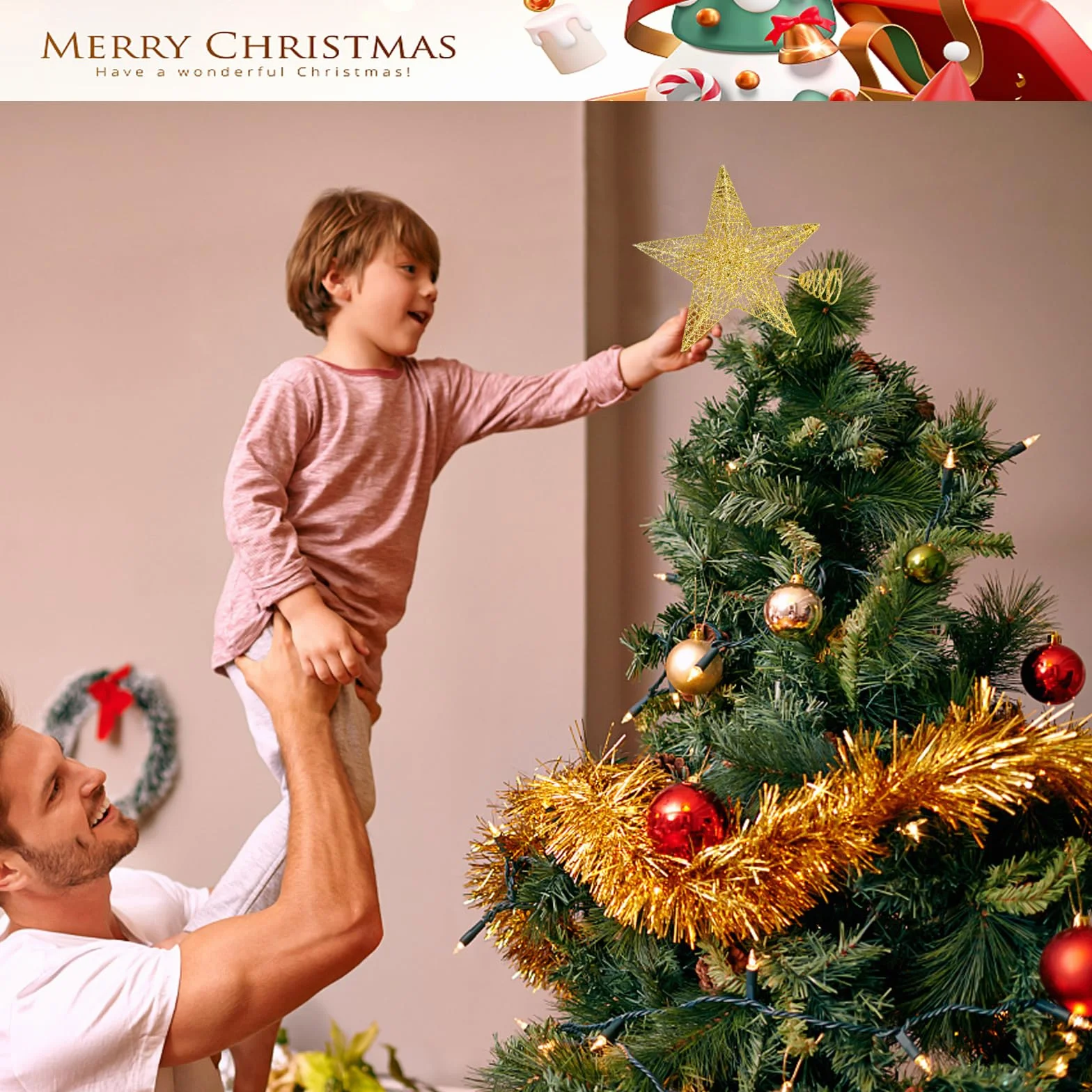 Estrella para árbol de Navidad Decoración de Fiesta de Navidad, Topper de árbol de Navidad Dorado, Estrella Árbol de Navidad Topper, Adornos Navideños para Arbol