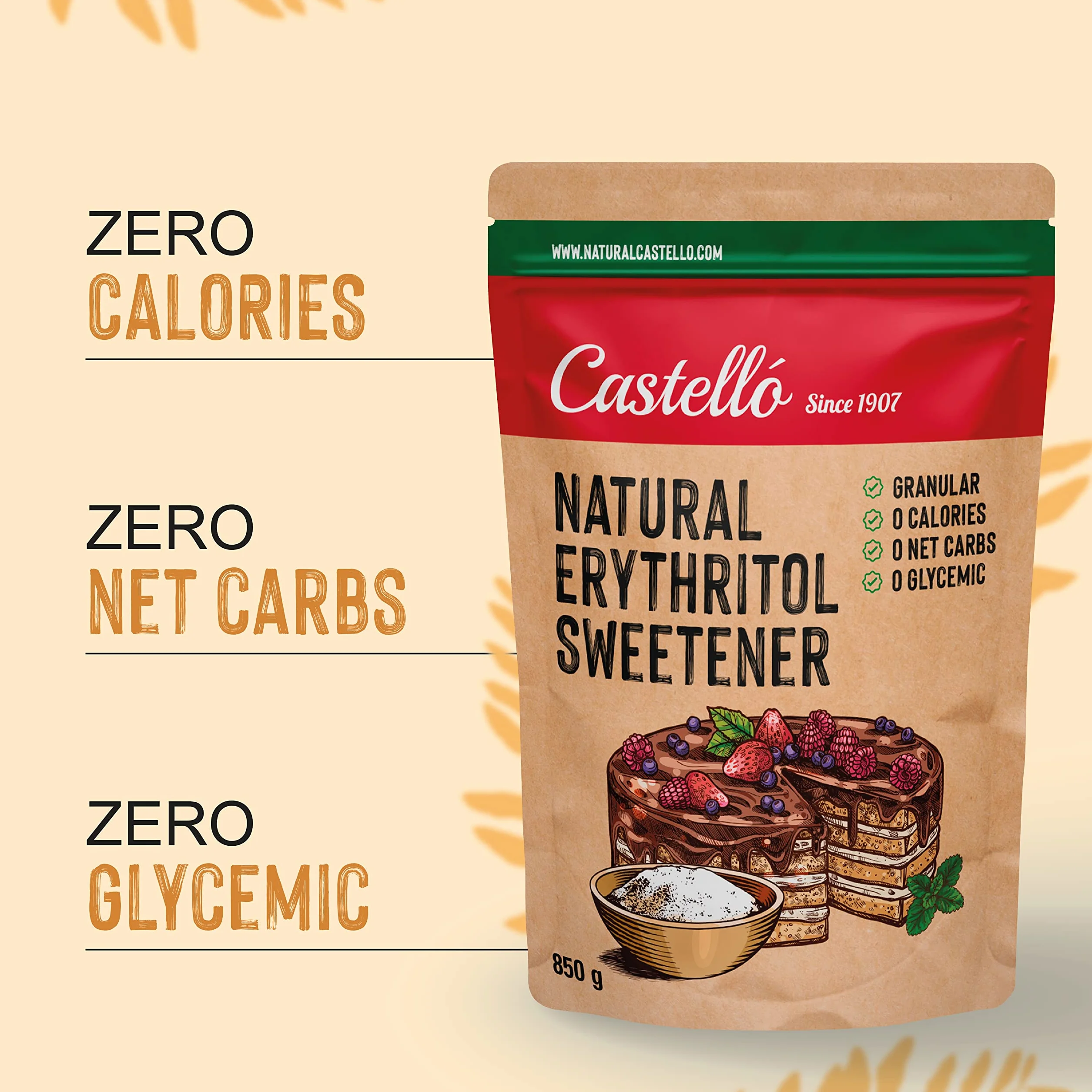Eritritol 850 g Edulcorante Natural Granulado Sustituto del Azúcar Keto Paleo 0 Calorías 0 Carbohidratos No OGM