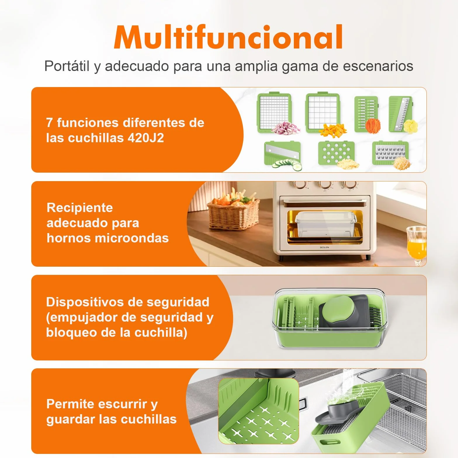 Ibergrif M524-7 Cortador de Verduras 7 en 1, Picador Multifunción con Contenedor, Mandolina de Cocina Profesional