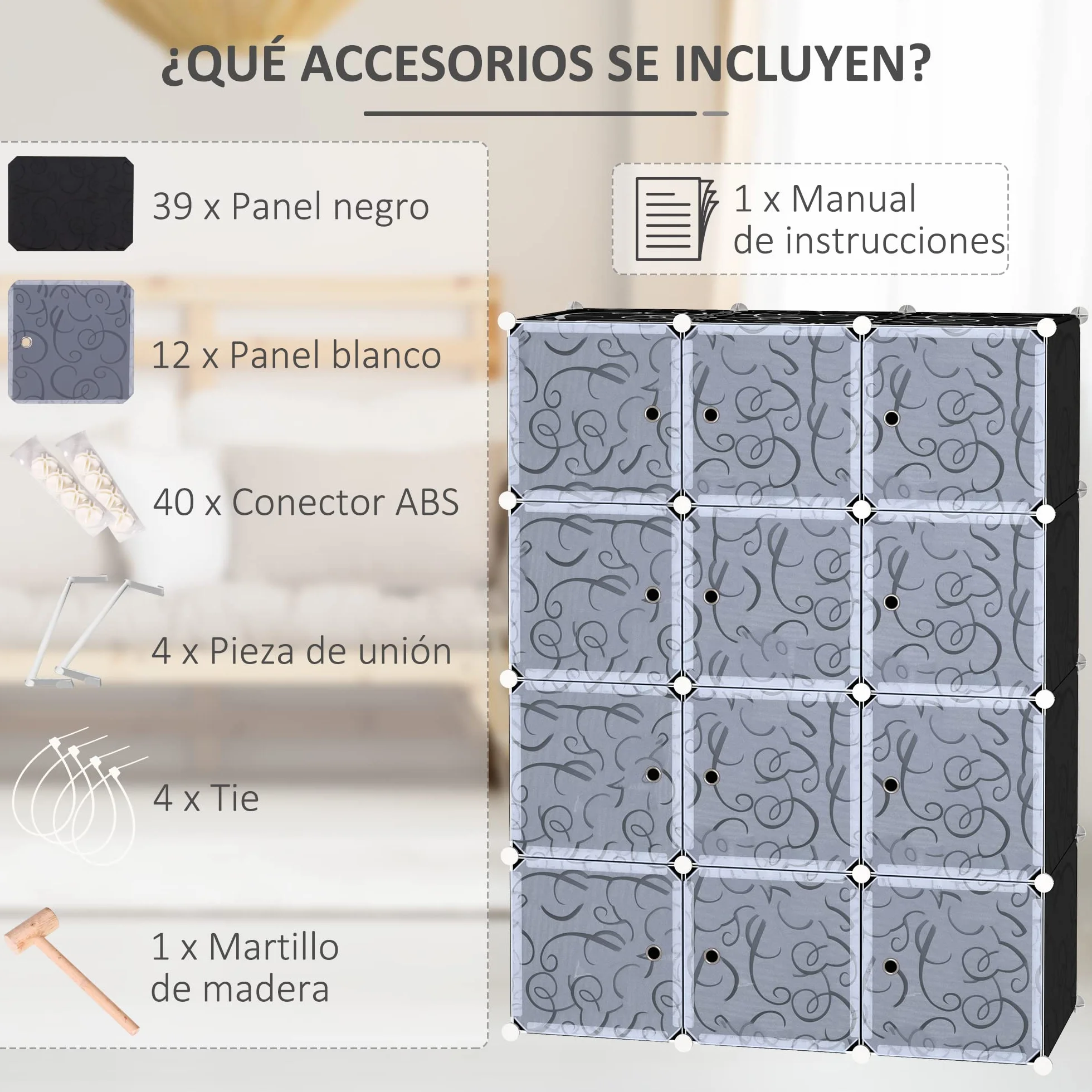 HOMCOM Armario Modular Plástico Estantería 12 Cubos con Puertas