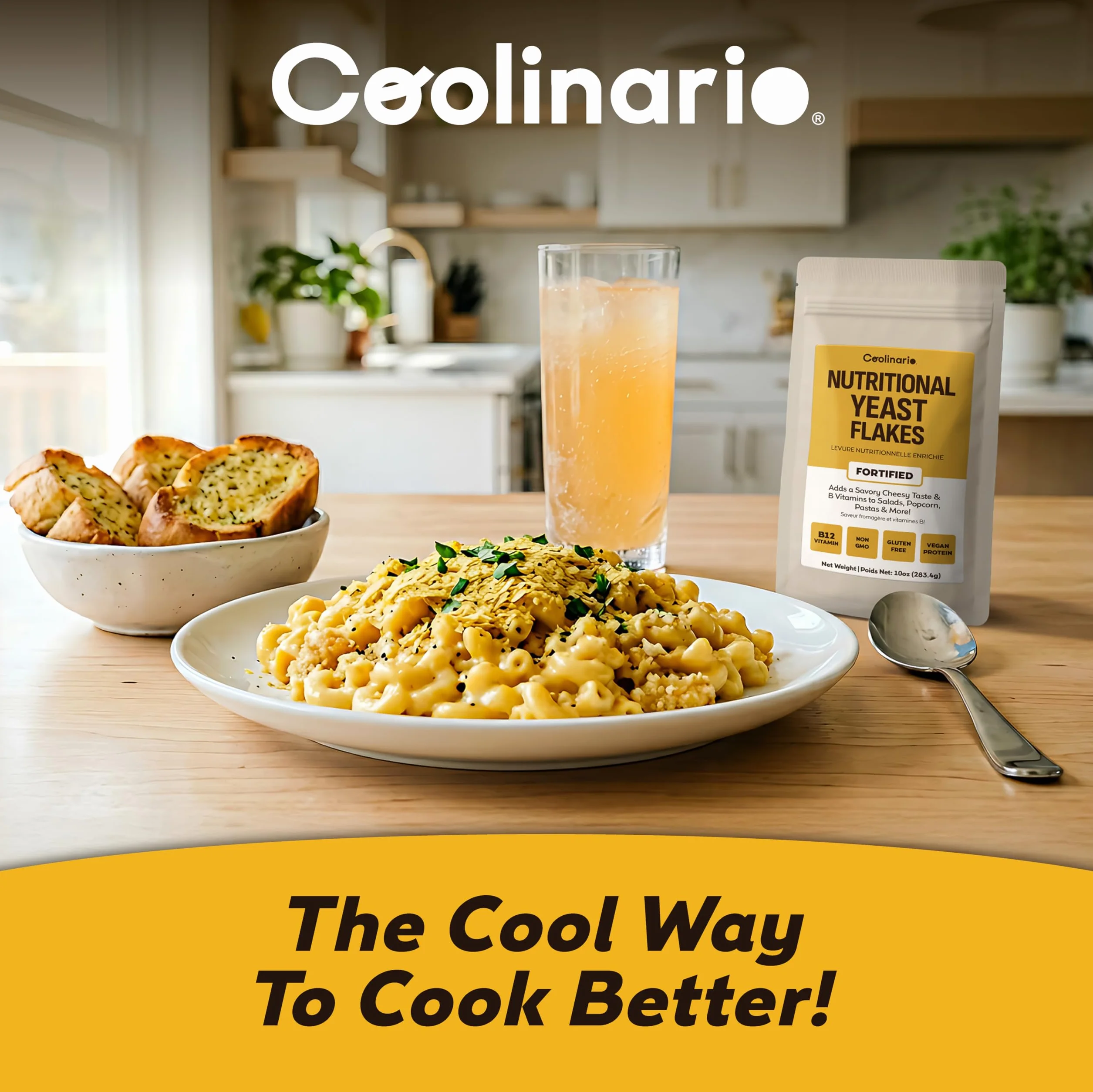 Coolinario Levadura Nutricional Fortificada 56 g Condimento Vegano Sabor Queso Rica B12 Proteína Fibra