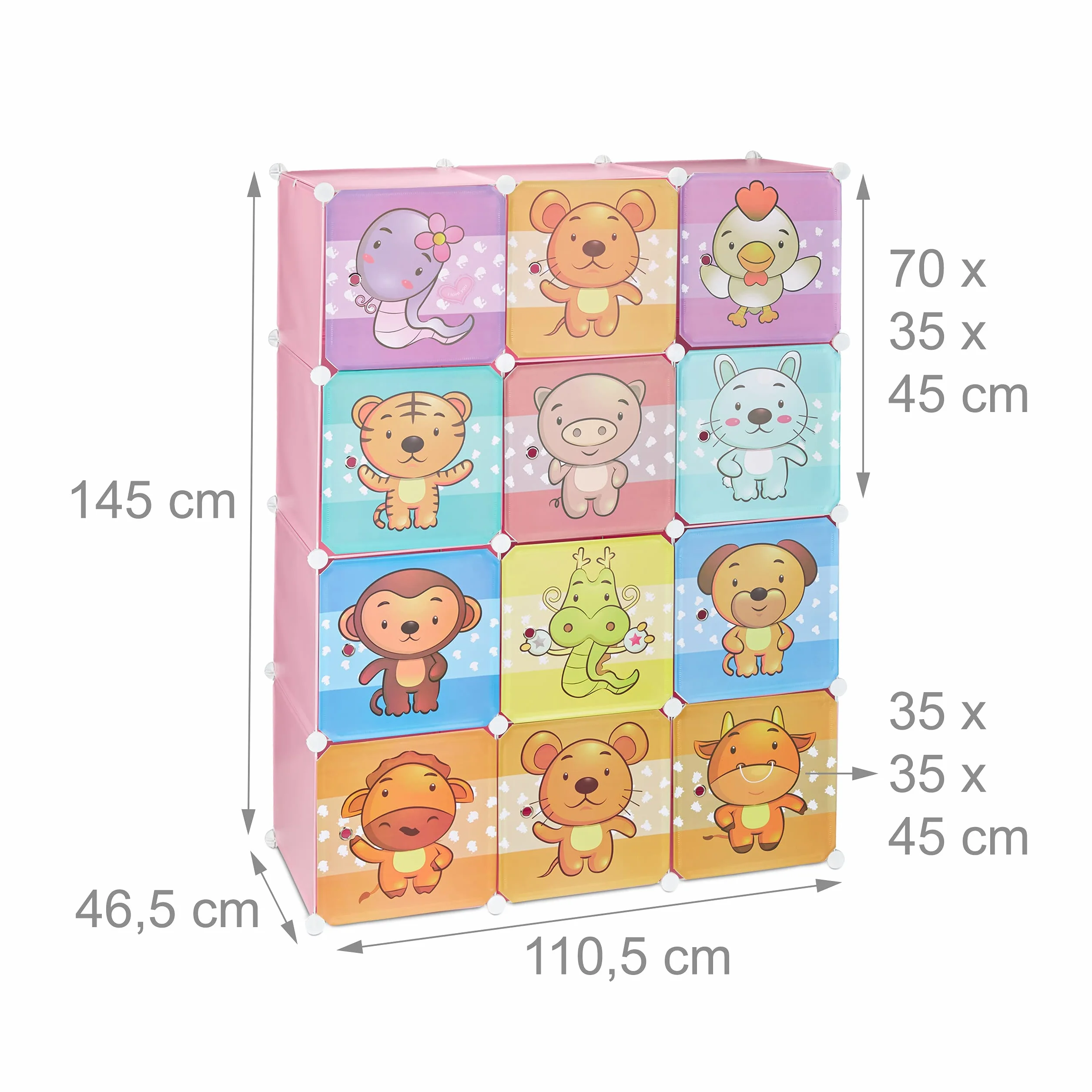 Relaxdays Estantería Infantil Modular con Animales Rosa 145 x 110,5 x 46.5 cm