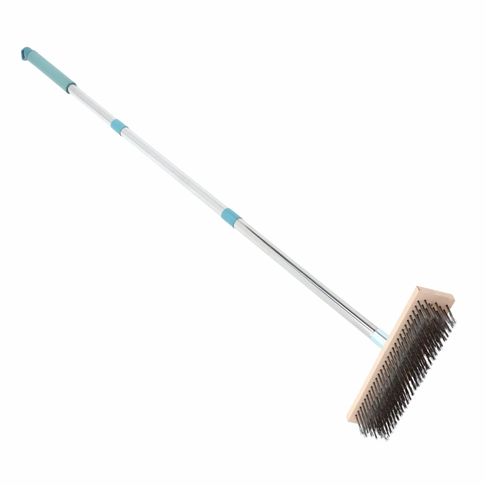 POPETPOP Cepillo de Limpieza para Patio y Hormigón con Cerdas Rígidas, Mango de 138cm y Cabezal de 20cm, Acero Inoxidable, para Suelos Duros