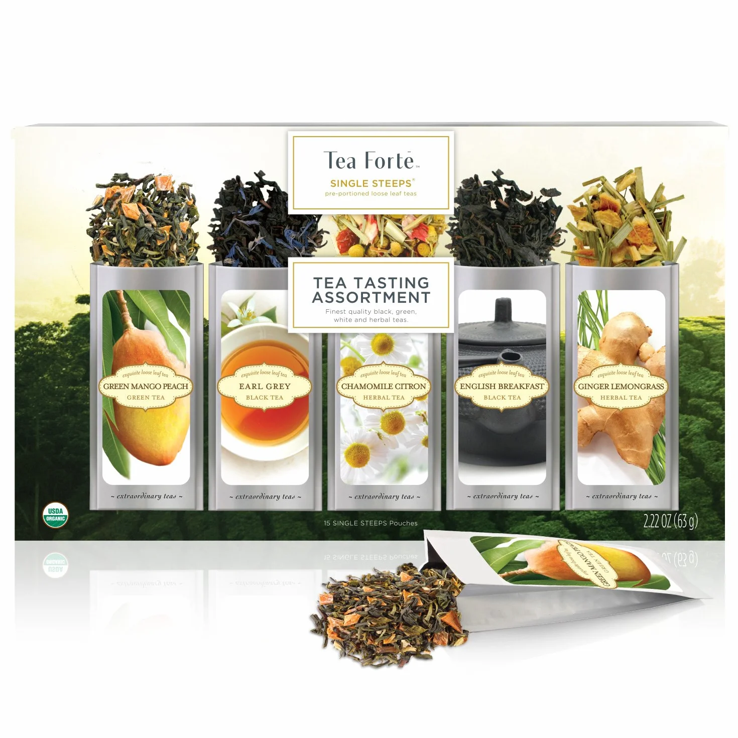 Tea Forté Single STEEPS Surtido Clásico Té de Hojas Sueltas, Caja Variada 15 Bolsitas
