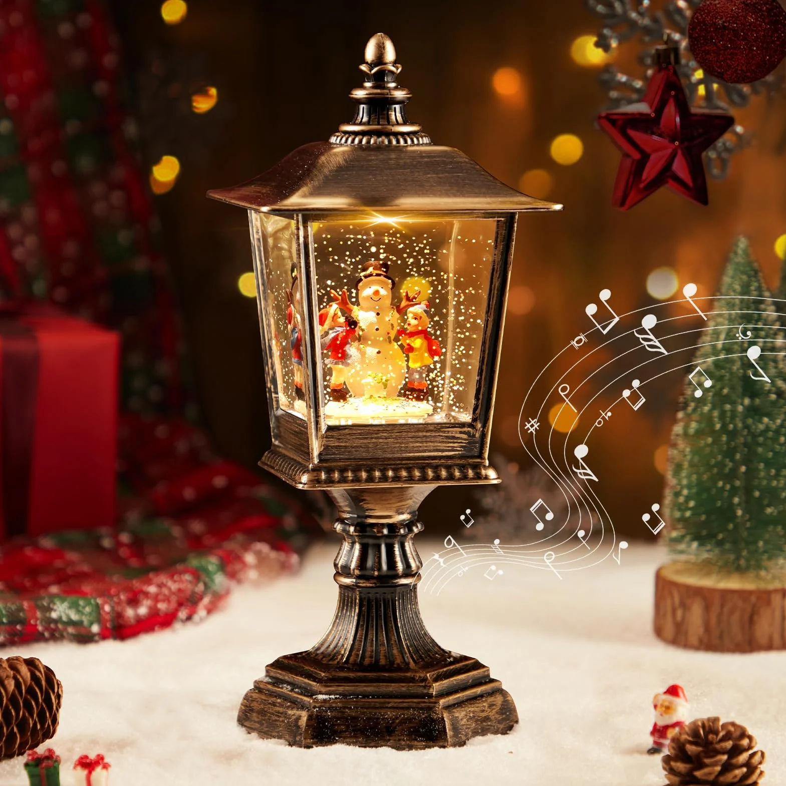 Linterna de Globo de Nieve de Navidad con música, Extra Grande Farolillo Navidad Globo de Nieve Retro Luz de Calle Linterna Musical Bola de Nieve Luz de Noche Decoraciones Regalo Caja de música