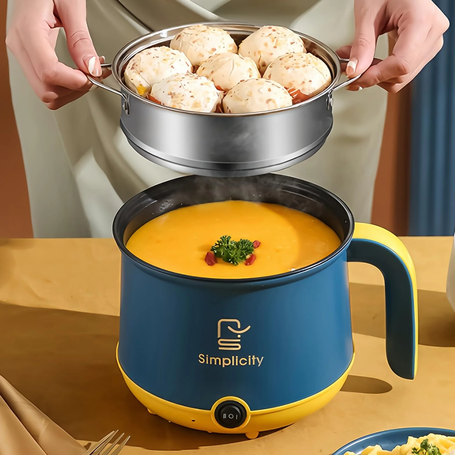 SUNOYA Olla caliente eléctrica 1.8 L antiadherente portátil
