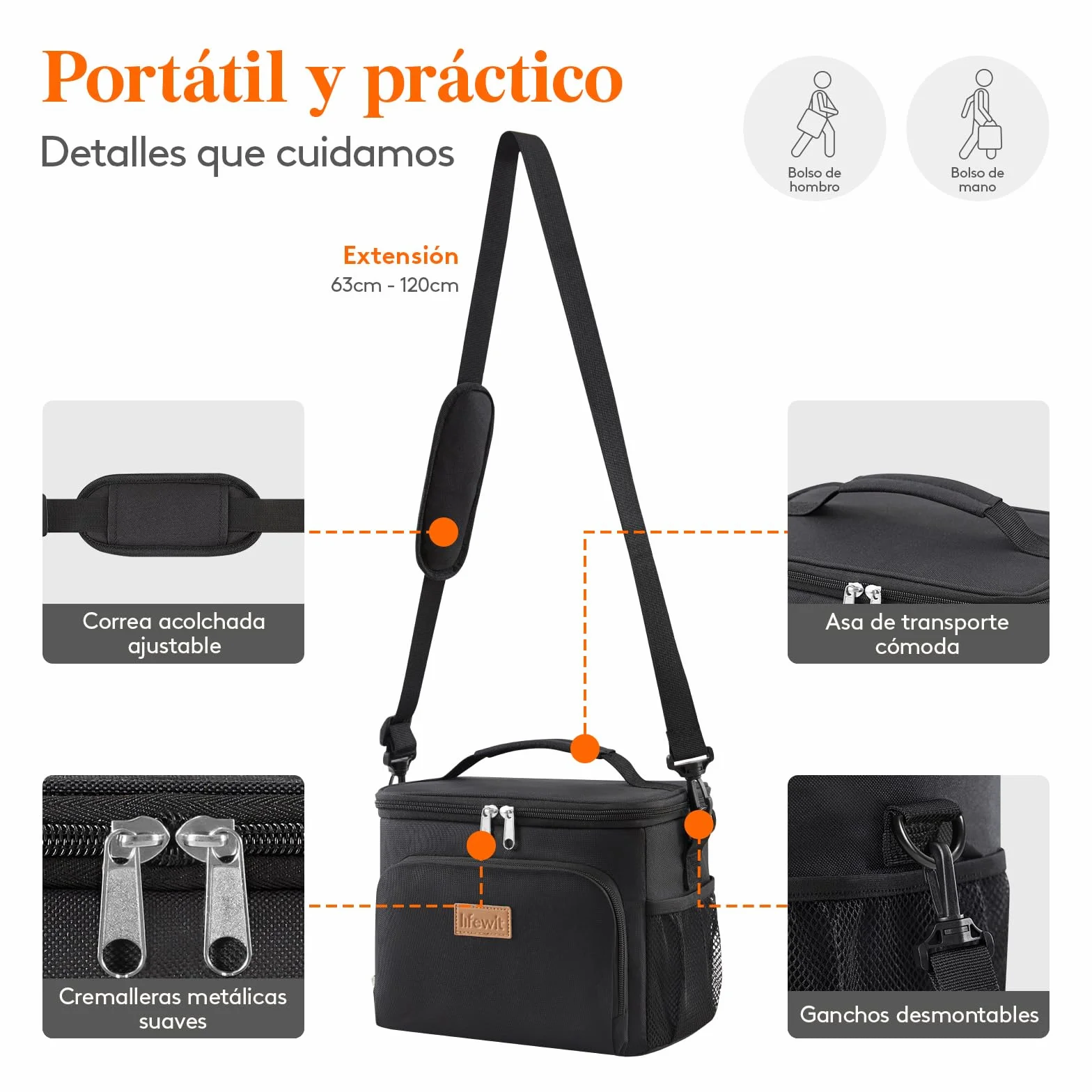 Lifewit Bolsa Térmica Porta Alimentos 9L, Nevera Portátil Impermeable para Trabajo, Playa, Picnic, Viaje, Negro