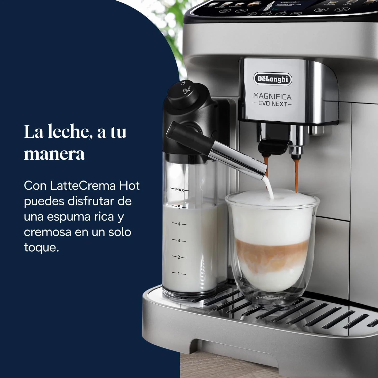 De’Longhi Magnifica Evo Next – Perfetto Cafetera Superautomática, LatteCrema Jarra de leche automática, 13 Bebidas One-Touch, Pantalla Táctil a Color,Plata y Negro (ECAM312.80.SB)