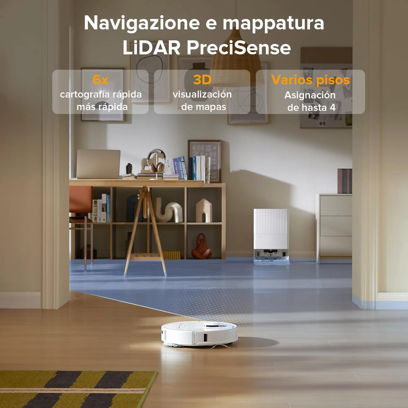 roborock Robot Aspirador QV 35A Set, 8000Pa de succión, Dos mopas giratorias elevables, cepillos antienredos, tecnología reactiva para Evitar obstáculos, navegación y mapeo,Blanco