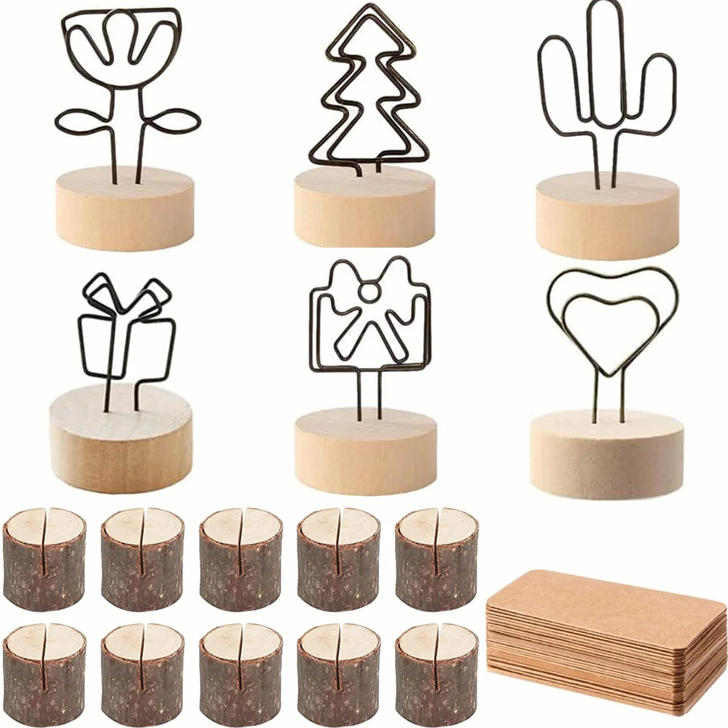 28 Piezas Memo Clip, Clip de Nota Memo, Soporta Tarjetas Madera, Porta Tarjetas de Madera, Soporta Tarjetas Mesa Boda, para Cenas Familiares, Bodas, Oficinas, Decoración de Restaurantes (7 Estilos)