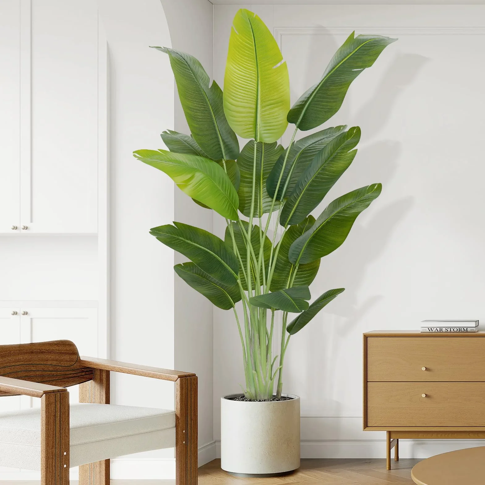 Planta Artificial Ave del Paraíso 200cm Plantas Artificiales Decorativas con 15 Hojas de Plátano,Planta Artificial Grande Interior con Maceta Blanca para Decoracion Hogar Salon Casa Room Decor