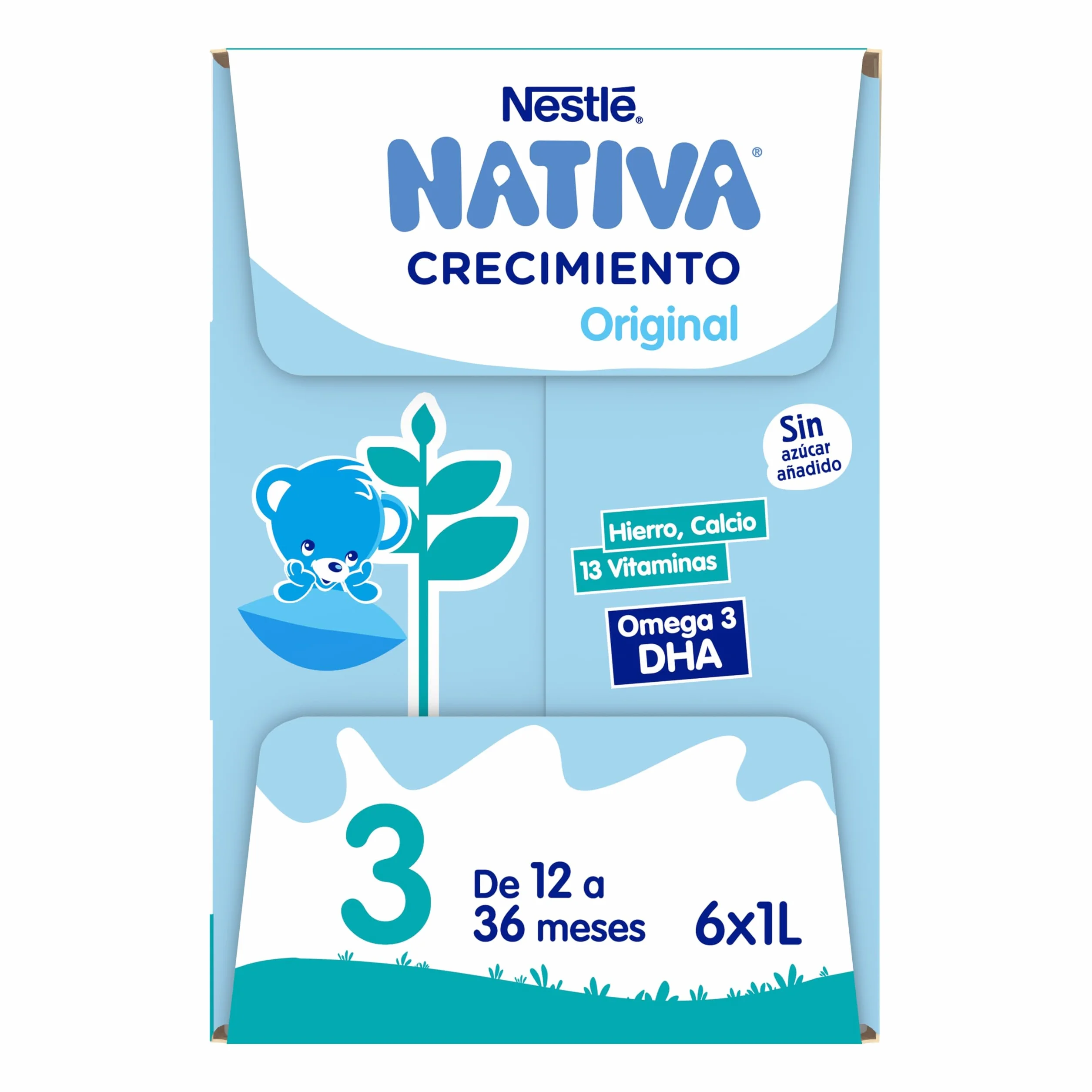 NESTLÉ NATIVA leche crecimiento líquida 3 Original sin azúcar añadido 6 bricks 1L