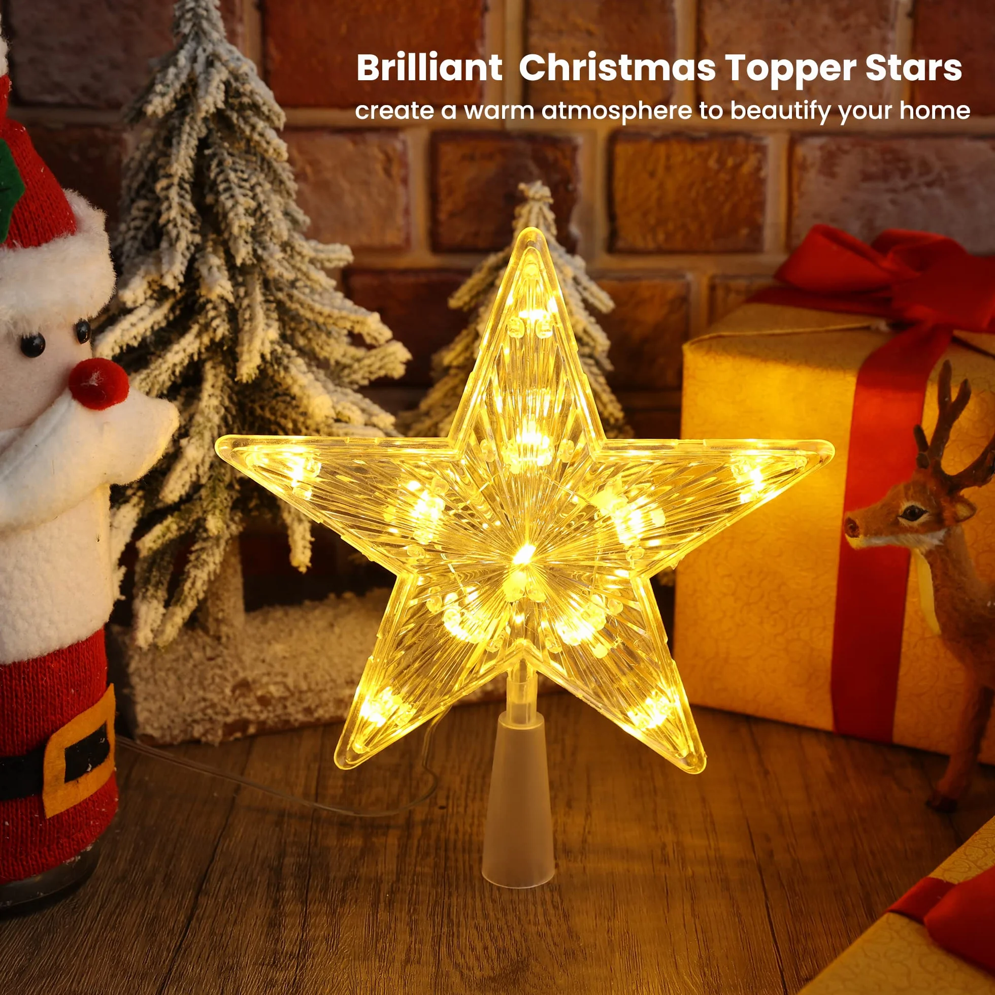 PhilzOps Estrella Copa Árbol Navidad 19.4cm 11 LED Luz Pilas Blanco Cálido Decoración Navideña