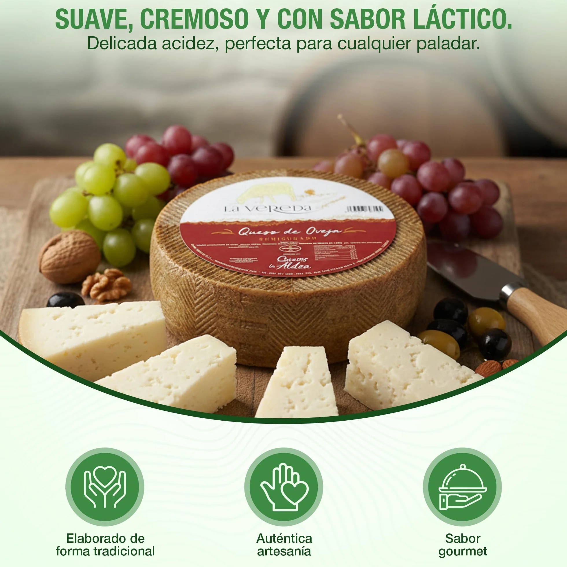 Queso Artesano de Oveja Semicurado 1,5kg Leche Pasteurizada Gourmet