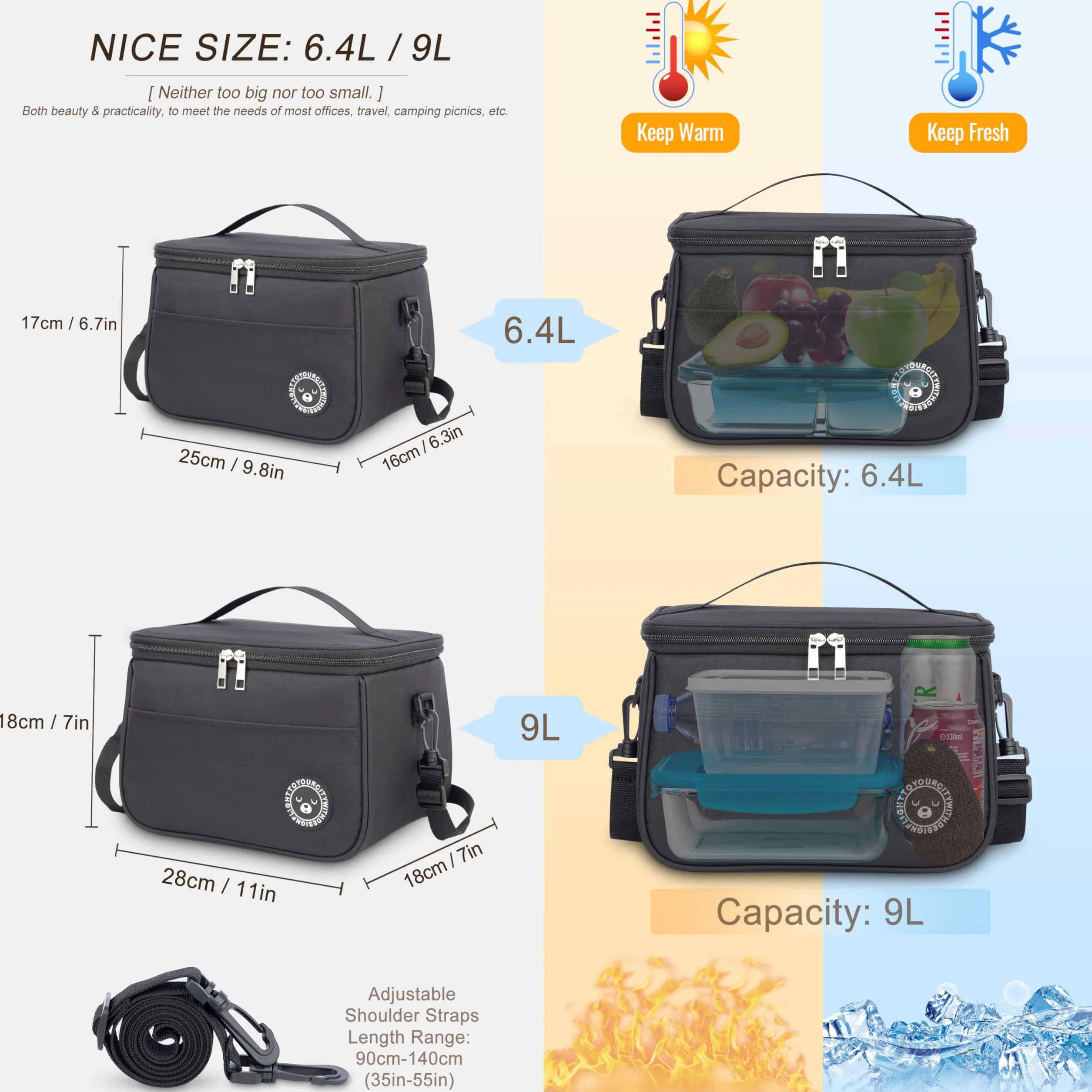 Bolsa Térmica Porta Alimentos 6.4L Lunch Bag Oficina Viaje Picnic