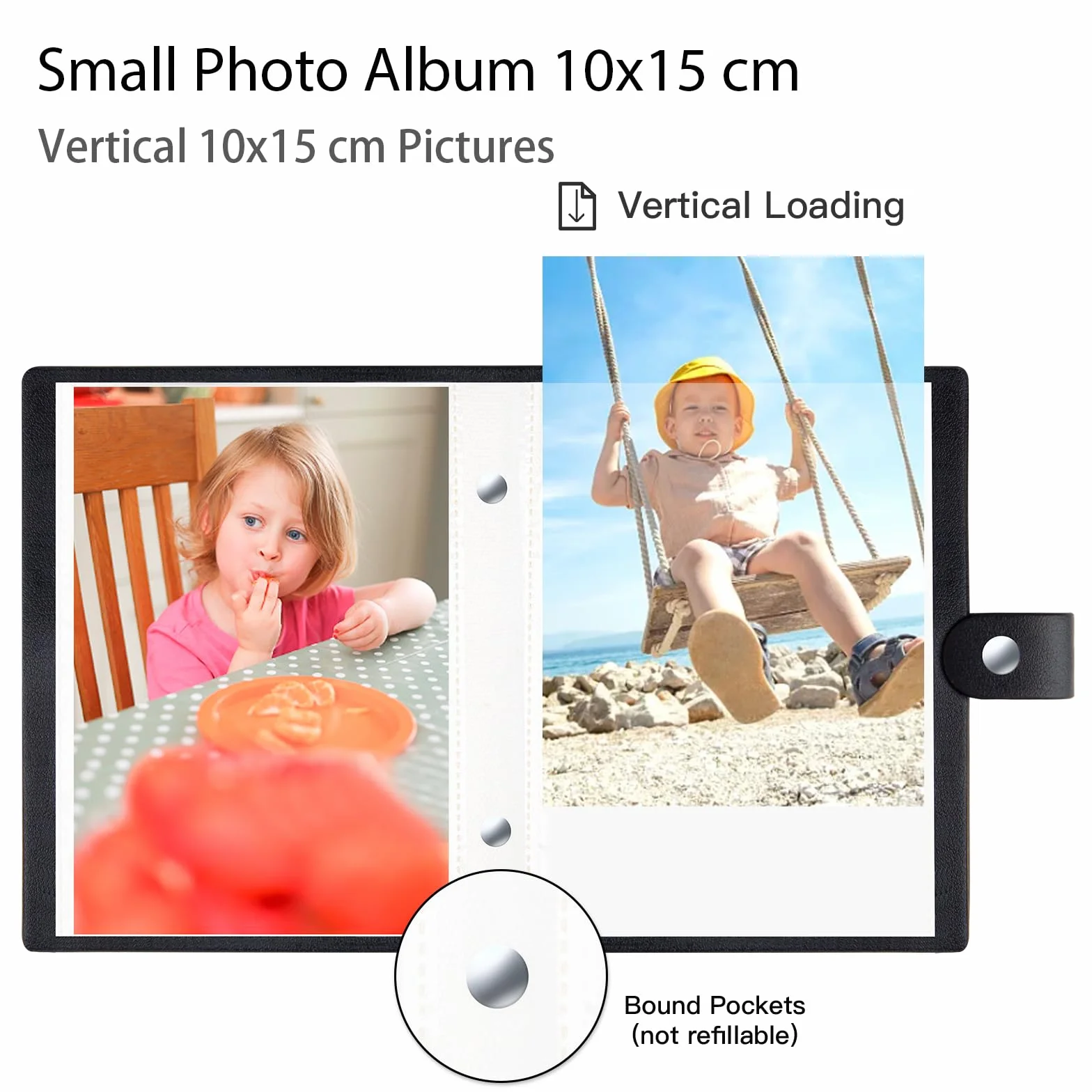 2 Paquetes de álbumes para fotos 10x15 pequeños, carga superior deslizante, 52 fotos - Cubierta de cuero, mini álbum de fotos para boda, familia, bebé y vacaciones (Negro)