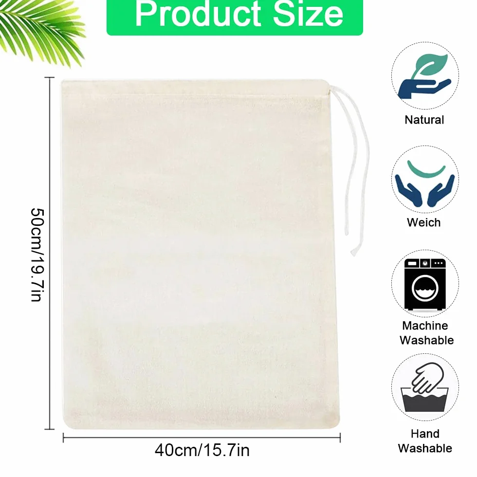 6 pcs Bolsa de Muselina Bolsa Leche Vegetal Reutilizable de 50 * 40 cm Filtro para Leche Vegetal con Cordón Colador de Tela para Leches Vegetales Bolsa de Leche de Nuez para Queso Vino