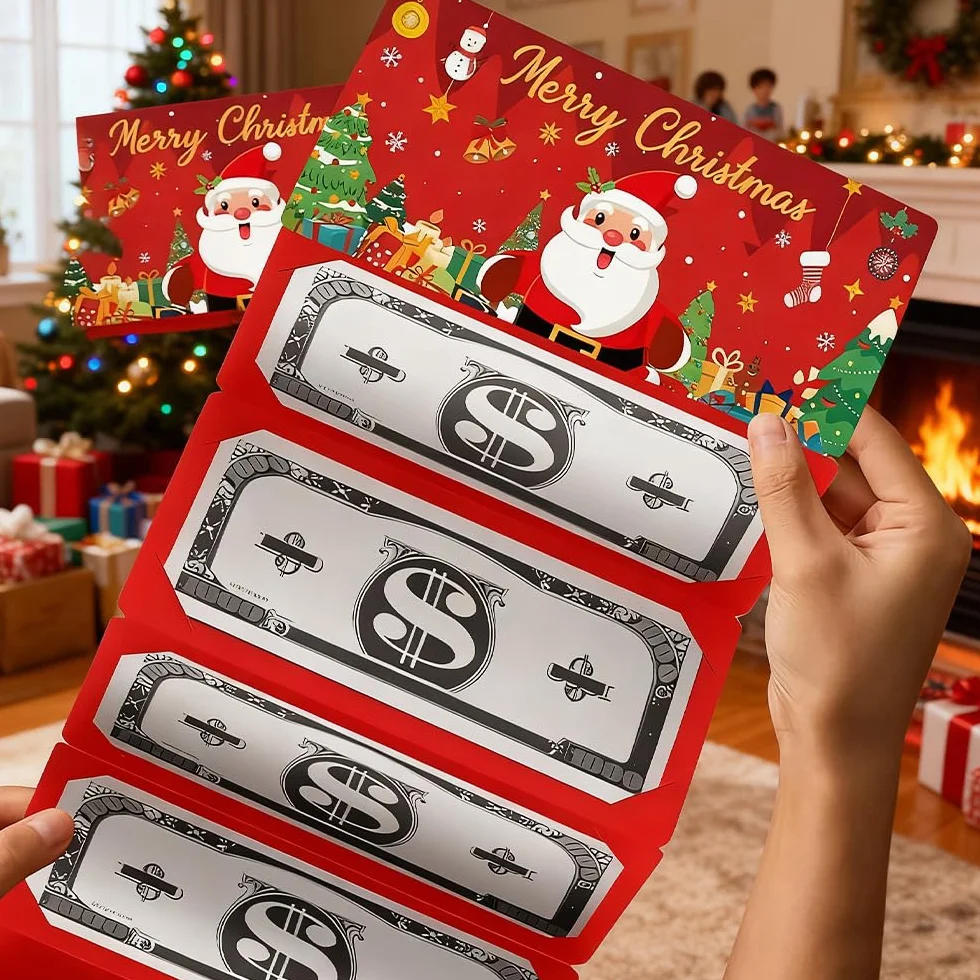 3 unidades de regalos de dinero de Navidad, dinero de Navidad con 10 compartimentos, regalo de dinero, tarjetas de Navidad, soporte para dinero en efectivo, adecuado para familiares y amigos