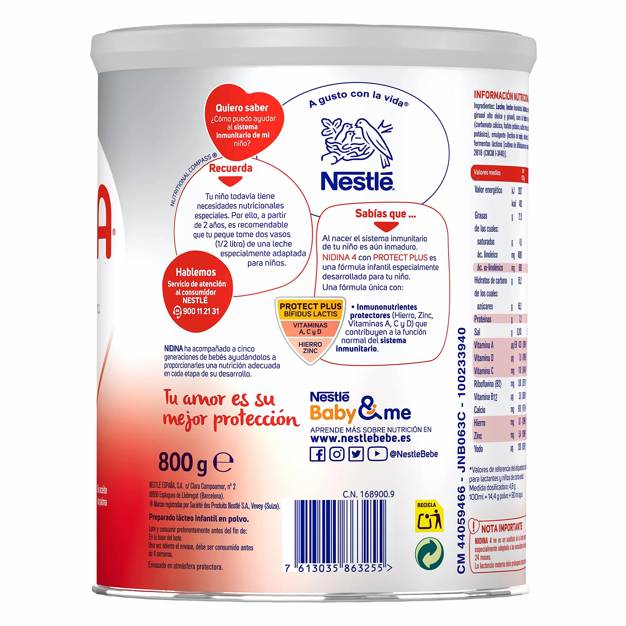 Nestlé NIDINA 4 Leche de crecimiento en polvo 800g para bebés 24 meses