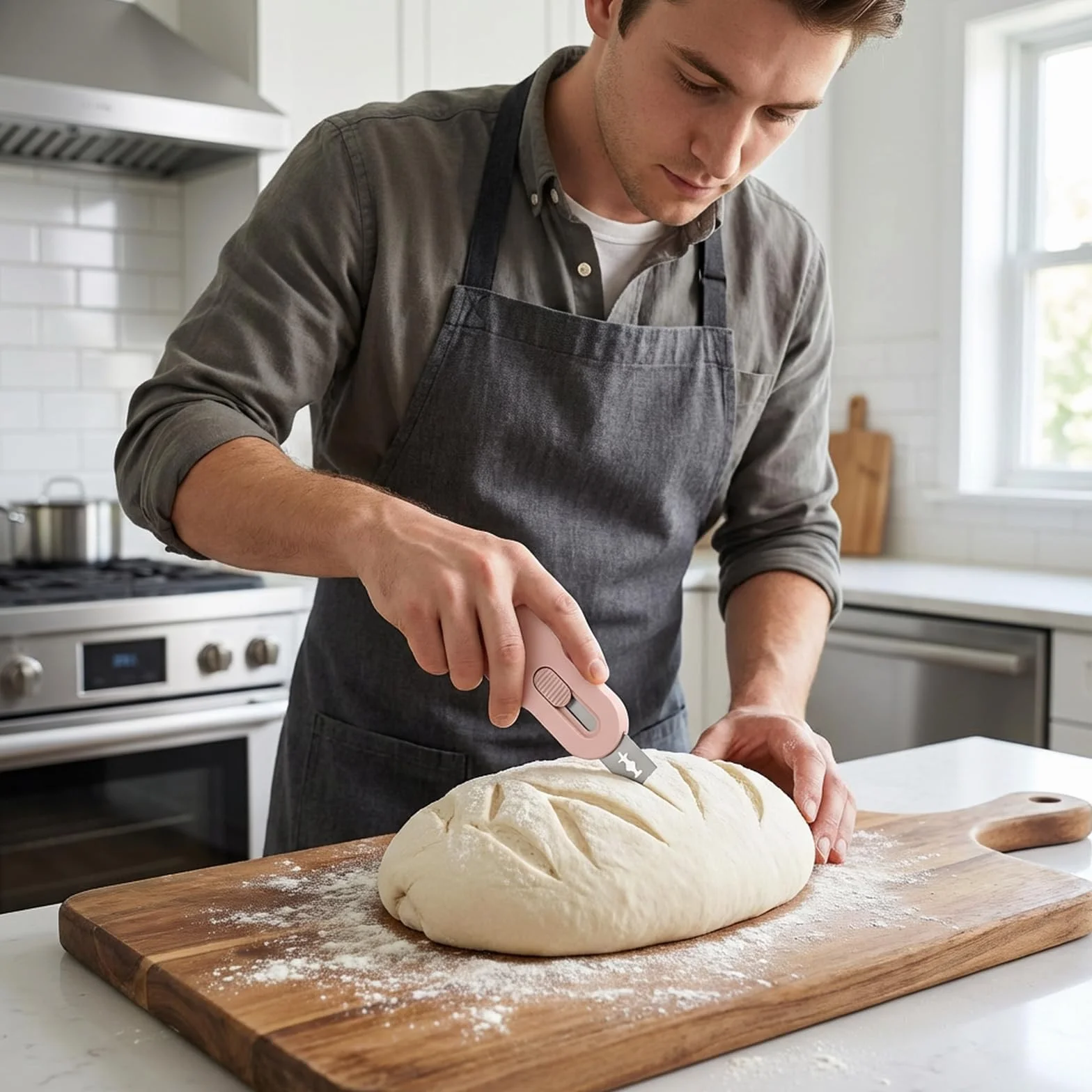 2 Piezas Cuchillos de Panadero, Cuchillo para Pan con 10 Hojas Afeitar Acero Inoxidable, Magnético Cuchilla Panadero con Hoja Pequeña, para Horneado y Panadería