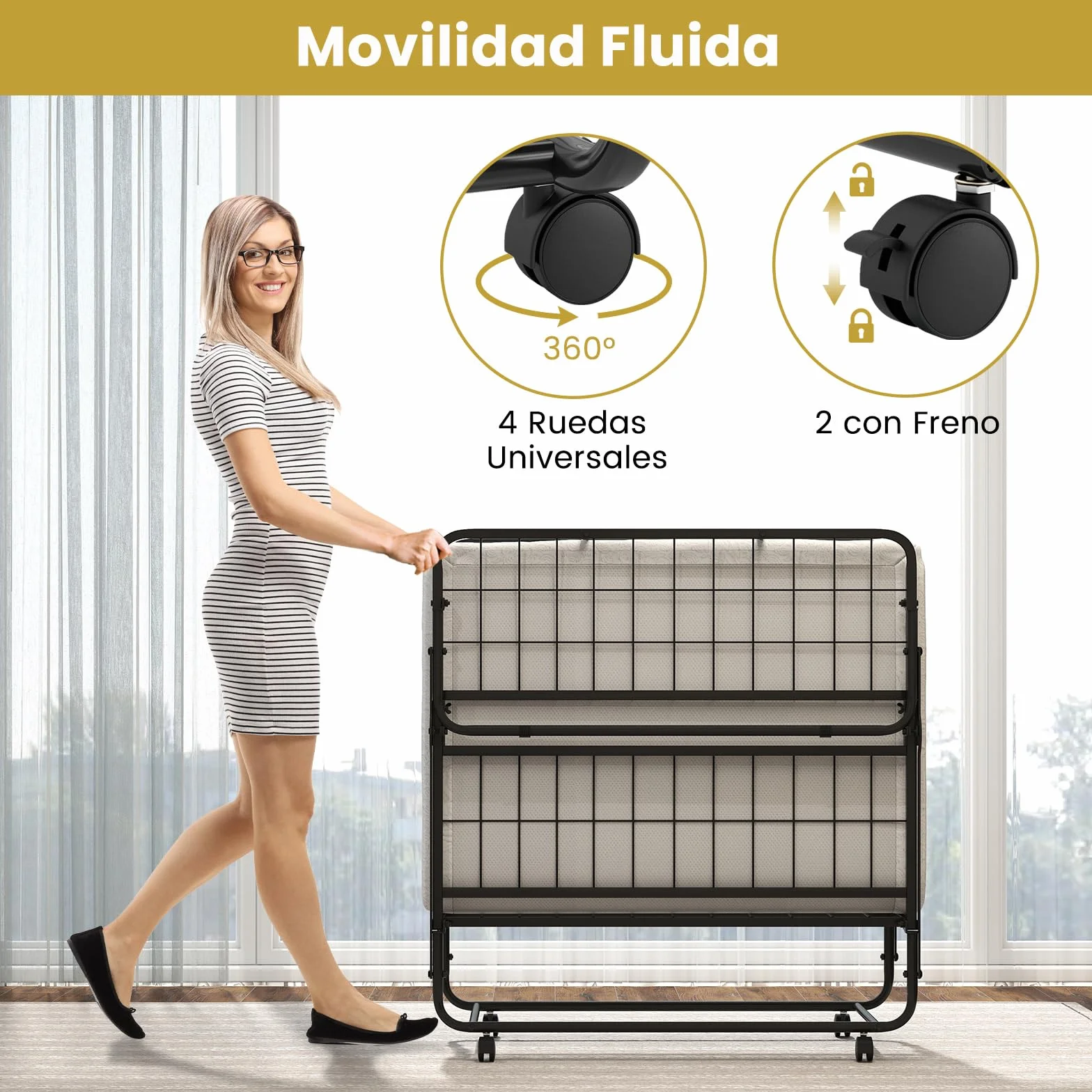 COSTWAY Cama Plegable 90 x 190 con Colchón, Cama Supletoria Plegable con Espuma de Memoria y Estructura Metálica, Individual de Invitado, Carga 220kg