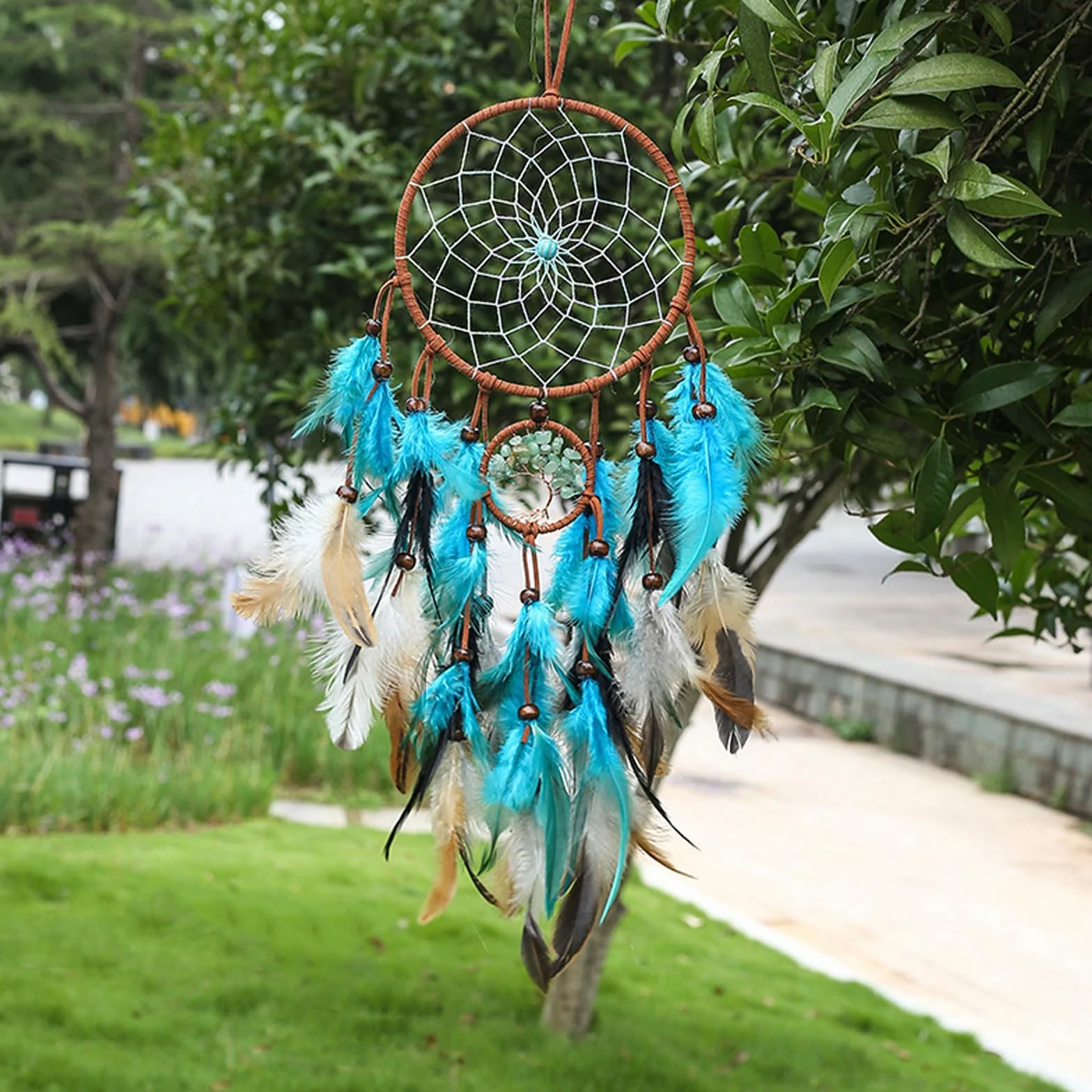 Pluma, atrapasueños, atrapasueños hecho a mano, hecho a mano, para colgar en la pared, decoración del hogar, adornos, artesanía