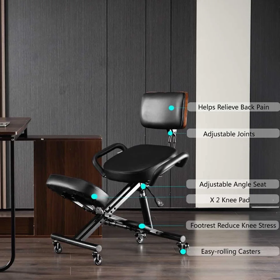 Silla ergonómica de rodillas con soporte trasero, silla de escritorio ajustable para el hogar y la oficina, reduce la presión sobre tus espinillas