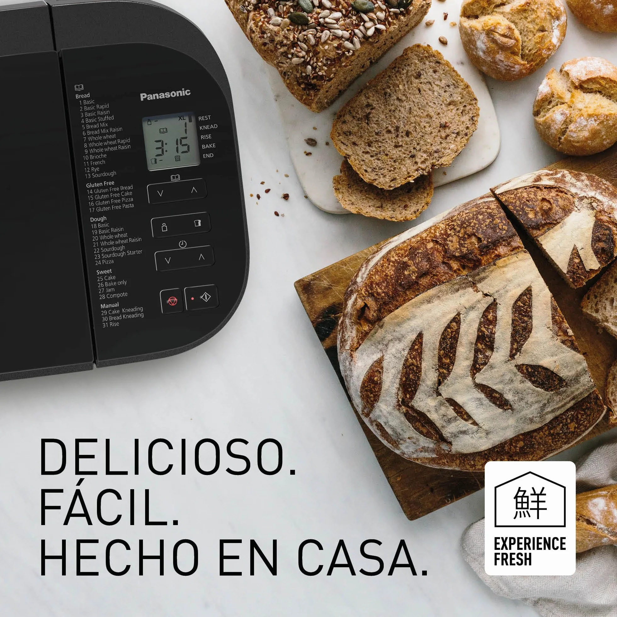 Panasonic SD-YR2550SXE Panificadora Automática con Dispensador, 850 W, Sensor de Temperatura, Temporizador Digital 13H, 31 Programas, Plateado