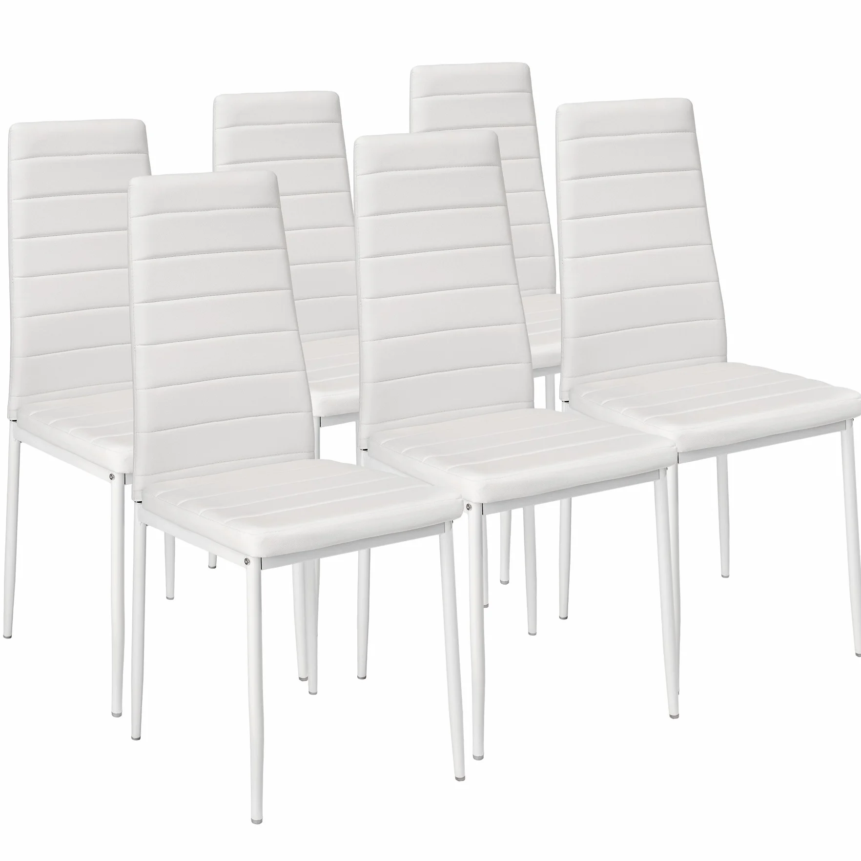 tectake® sillas de Comedor Acolchadas, Funda de Cuero sintético, Respaldo Alto, Patas de Acero, Montaje Sencillo, sillas Comedor Modernas, Muebles Salon Modernos, Silla nordica - 6 Sillas Blanco