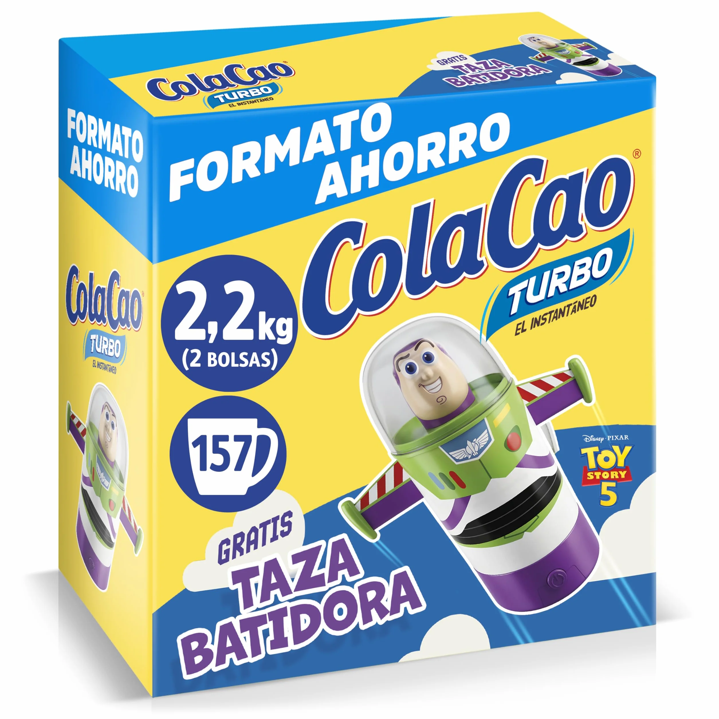 ColaCao Turbo Cacao Soluble Instantáneo Natural Pack Ahorro 2,2kg Taza Batidora Buzz Lightyear Toy Story
