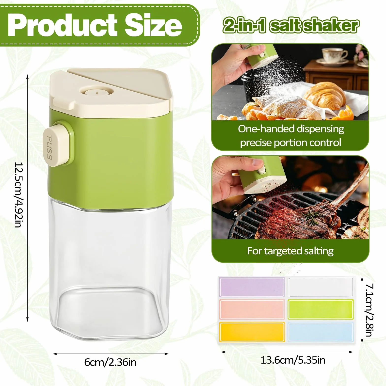 Juego de 2 saleros pequeños de 200 ml con tapa, 2 en 1 juego de saleros de cristal con etiquetas para la cocina el hogar el camping y los viajes pimienta cacao y café