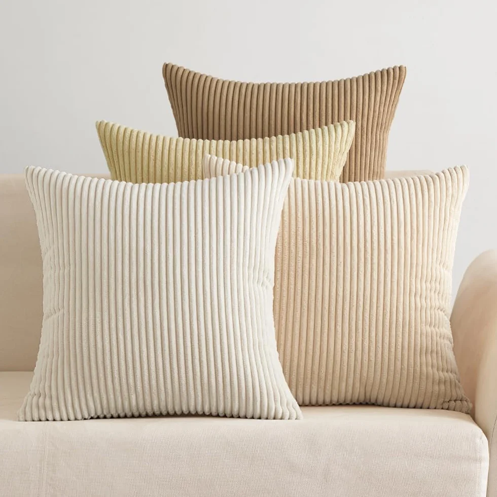 EMEMA Funda Cojines 4 Piezas 45x45 cm Corduroy Pana Rayas Decoración Moderna para Sofá