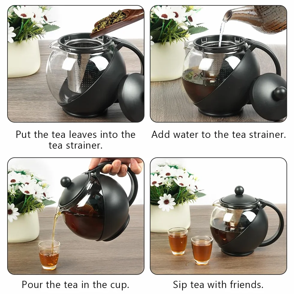HOTUT Tetera de Vidrio Transparente, 750ML Everyday Round Tea Pot Infusor Cesta Tetera de Vidrio Hojas Sueltas, Tetera de Cristal Infusor de Acero Inoxidable Resistente al Calor, para Té Café