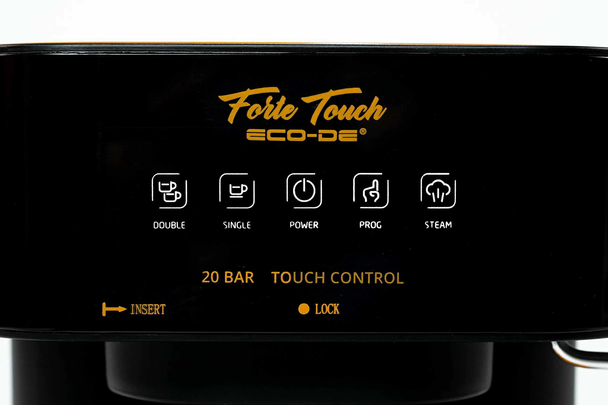 ECODE® Cafetera Express con 20 Bares de Presión y 1050 W, Vaporizador, Deposito de 1.6L, Calientatazas, Panel Táctil, Brazo Doble Salida, Dosificador con Prensador, Mono/Doble dosis - Forte Touch