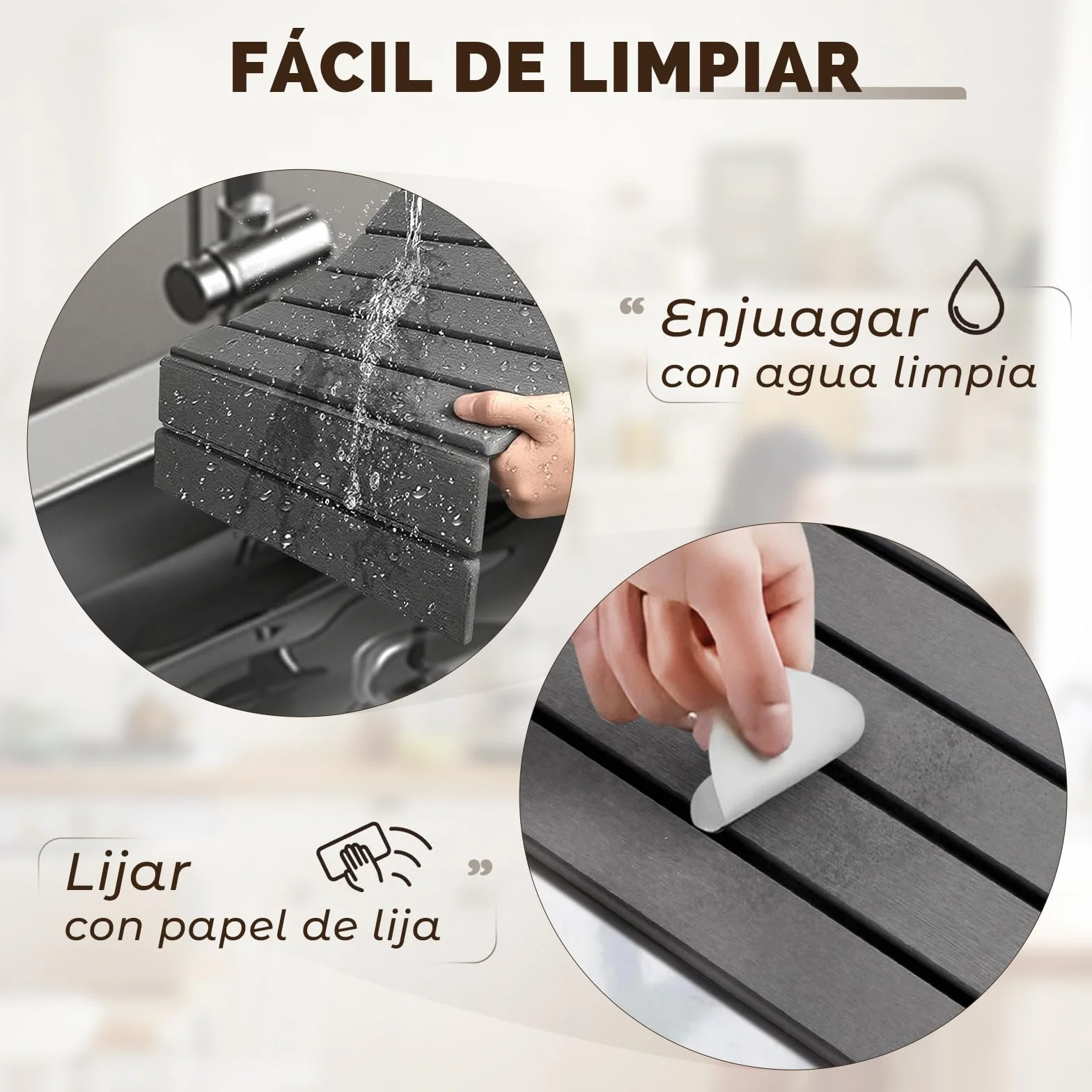 Escurreplatos de Diatomita Absorción Rápida y Secado Rápido Piedra Diatomita Alfombrilla Escurridor de Platos Fregadero Cocina Gris Oscuro 40 x 30cm